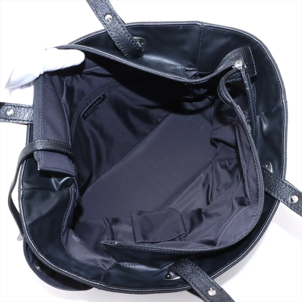 Paris Biarritz GM Coated Canvas Tote Bag, Black with Silver Hardware, 12518224, Serial Number 12 — view 7