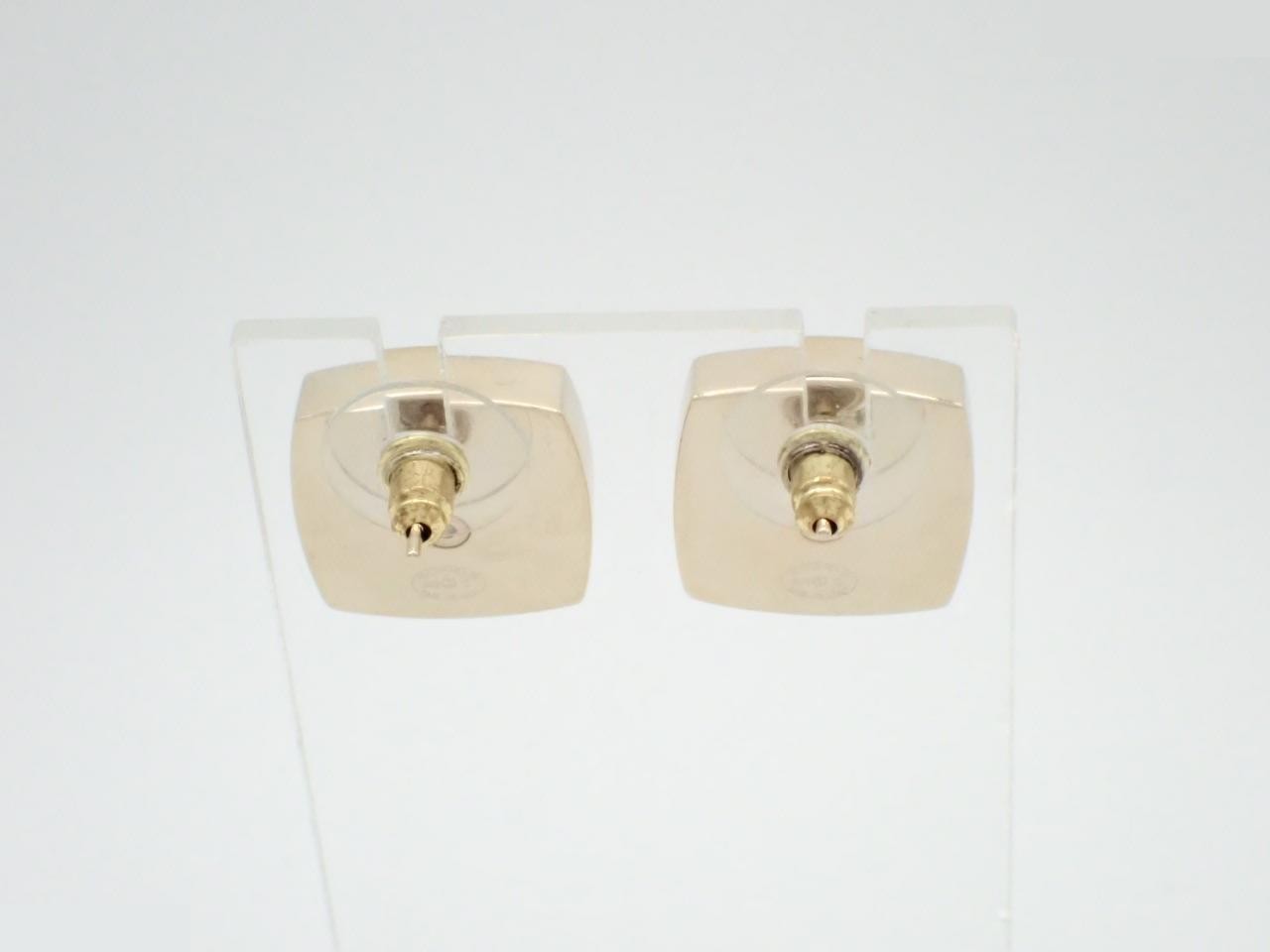 earrings, B23S, Coco Mark, stone, pearl, 1.7cm wide, square shape. — view 2