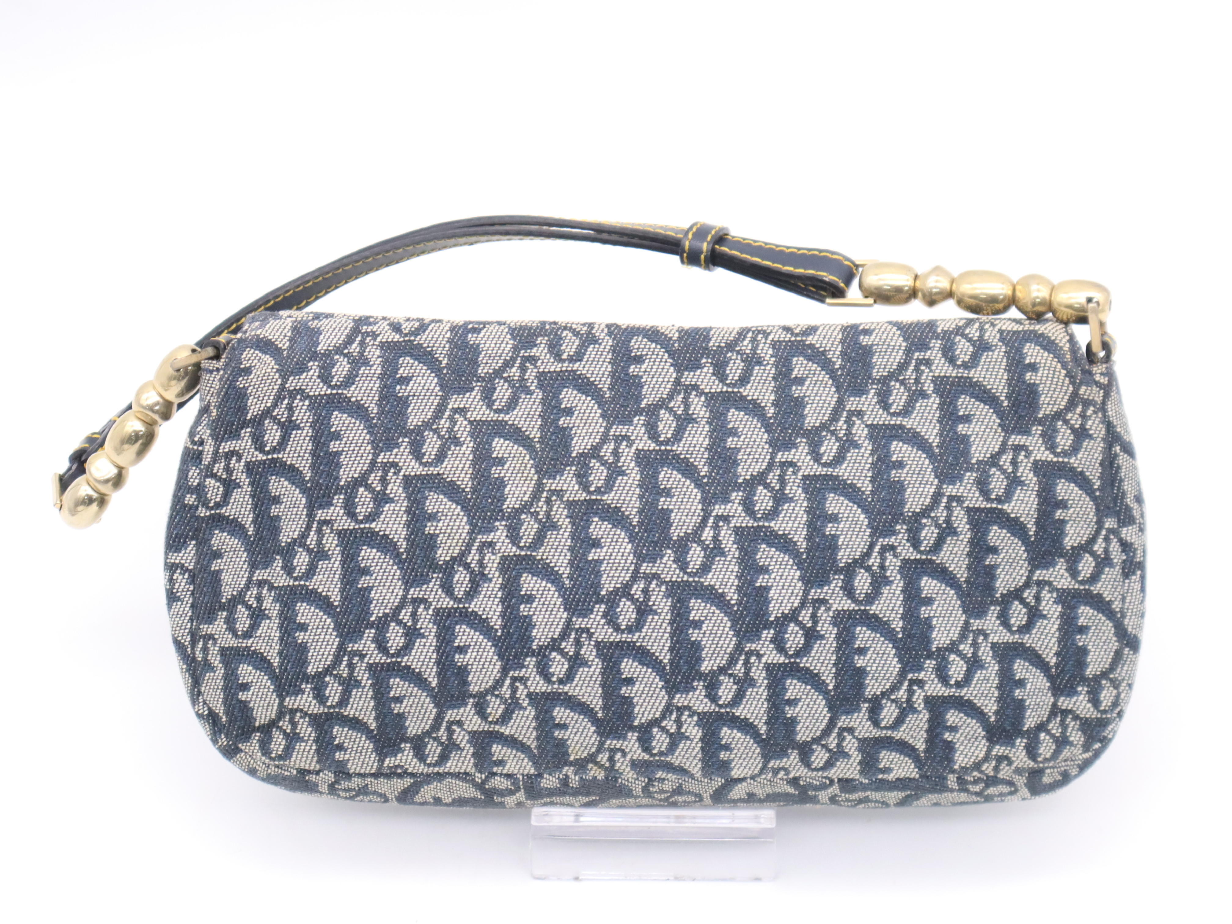 Canvas x Leather Maris Pearl Trotter Navy Gold Hardware Shoulder Bag — view 2