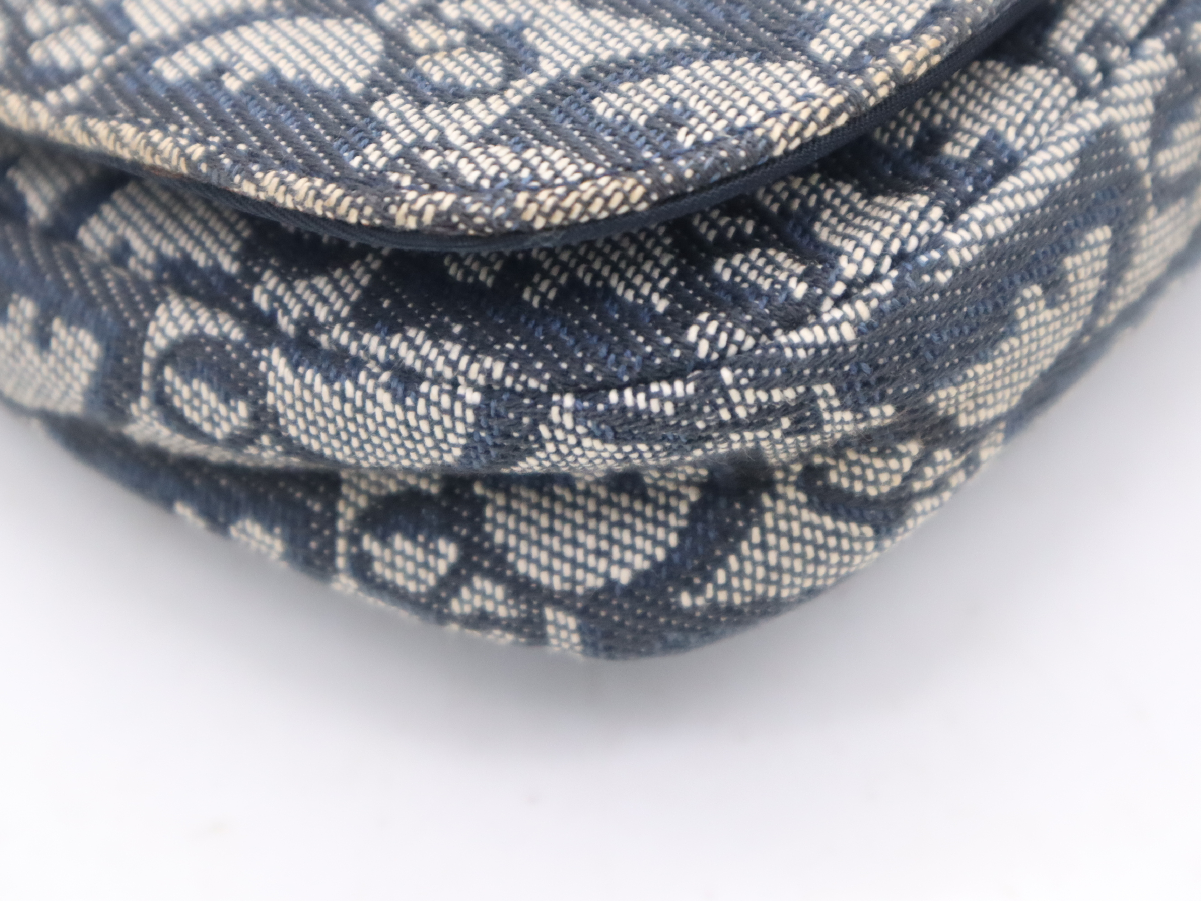 Canvas x Leather Maris Pearl Trotter Navy Gold Hardware Shoulder Bag — view 11