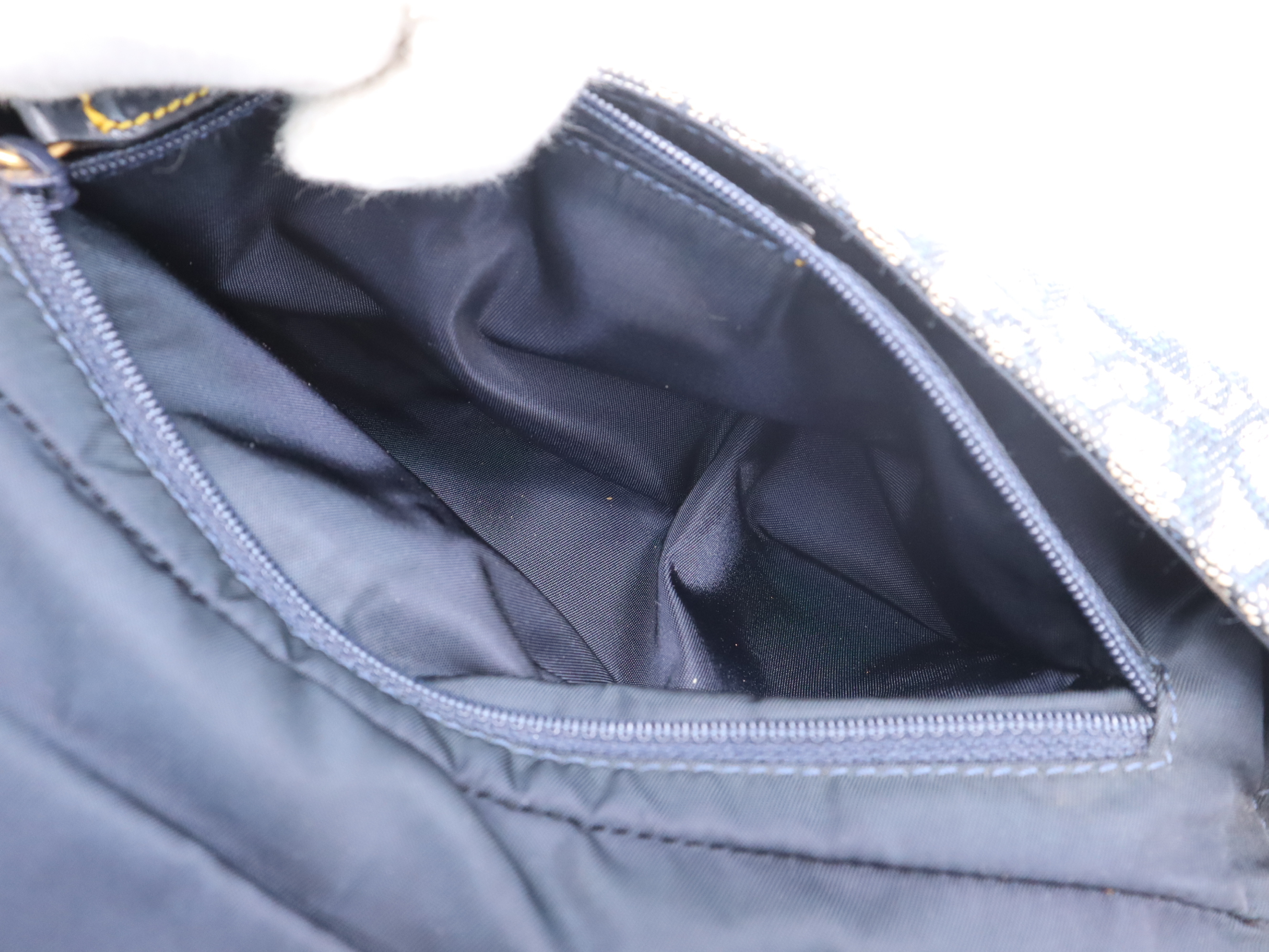 Canvas x Leather Maris Pearl Trotter Navy Gold Hardware Shoulder Bag — view 13