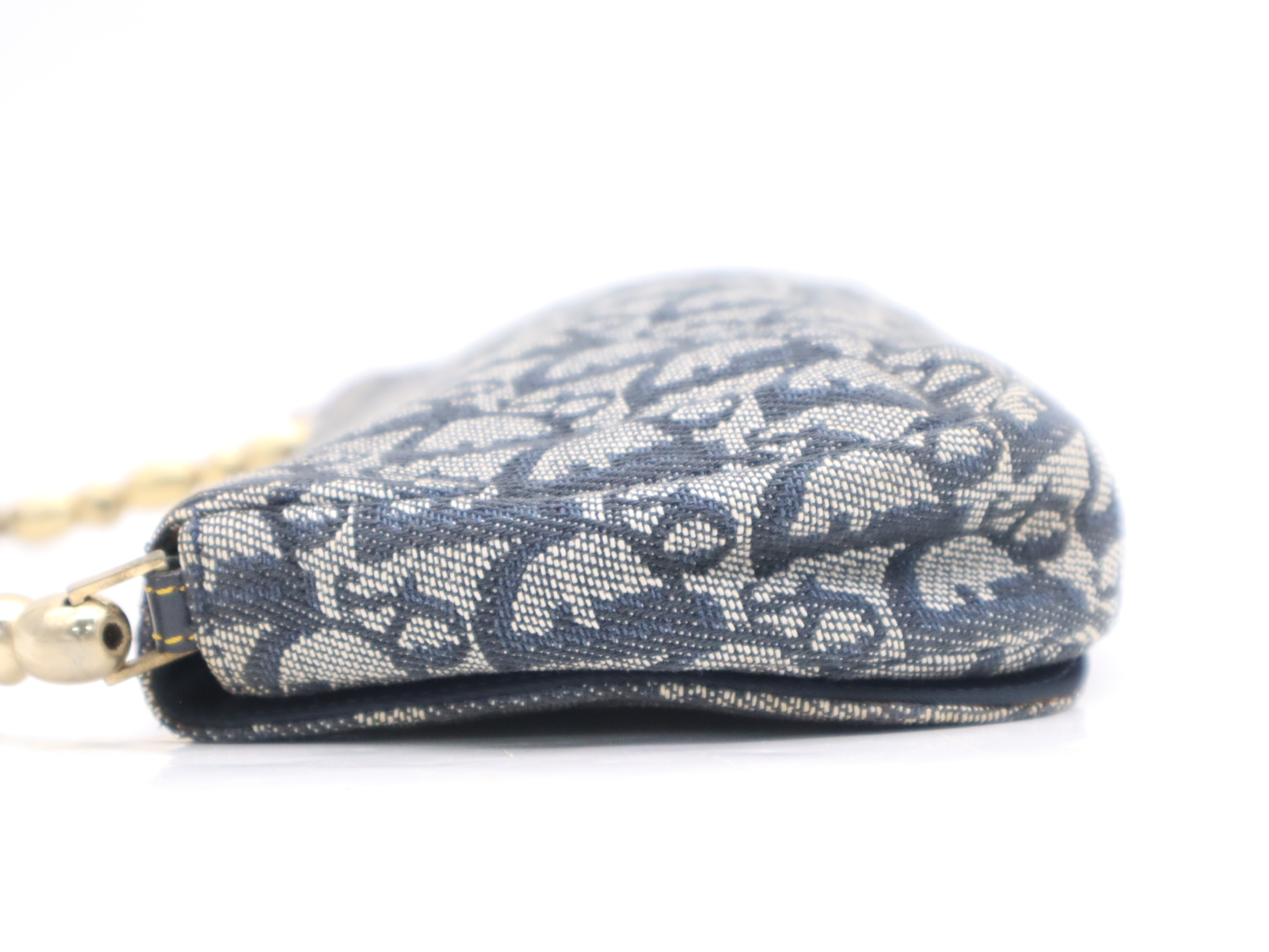 Canvas x Leather Maris Pearl Trotter Navy Gold Hardware Shoulder Bag — view 3