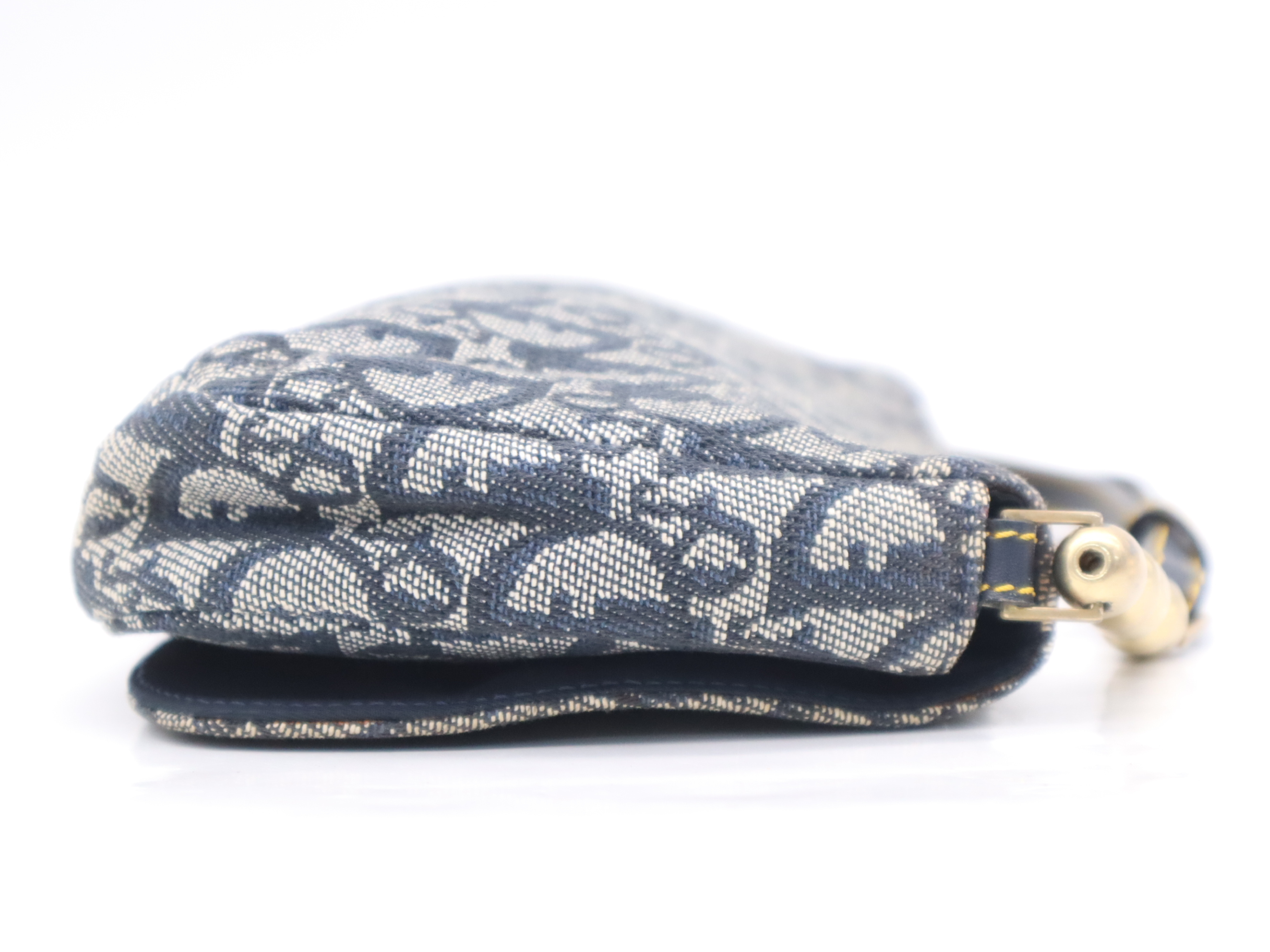 Canvas x Leather Maris Pearl Trotter Navy Gold Hardware Shoulder Bag — view 5