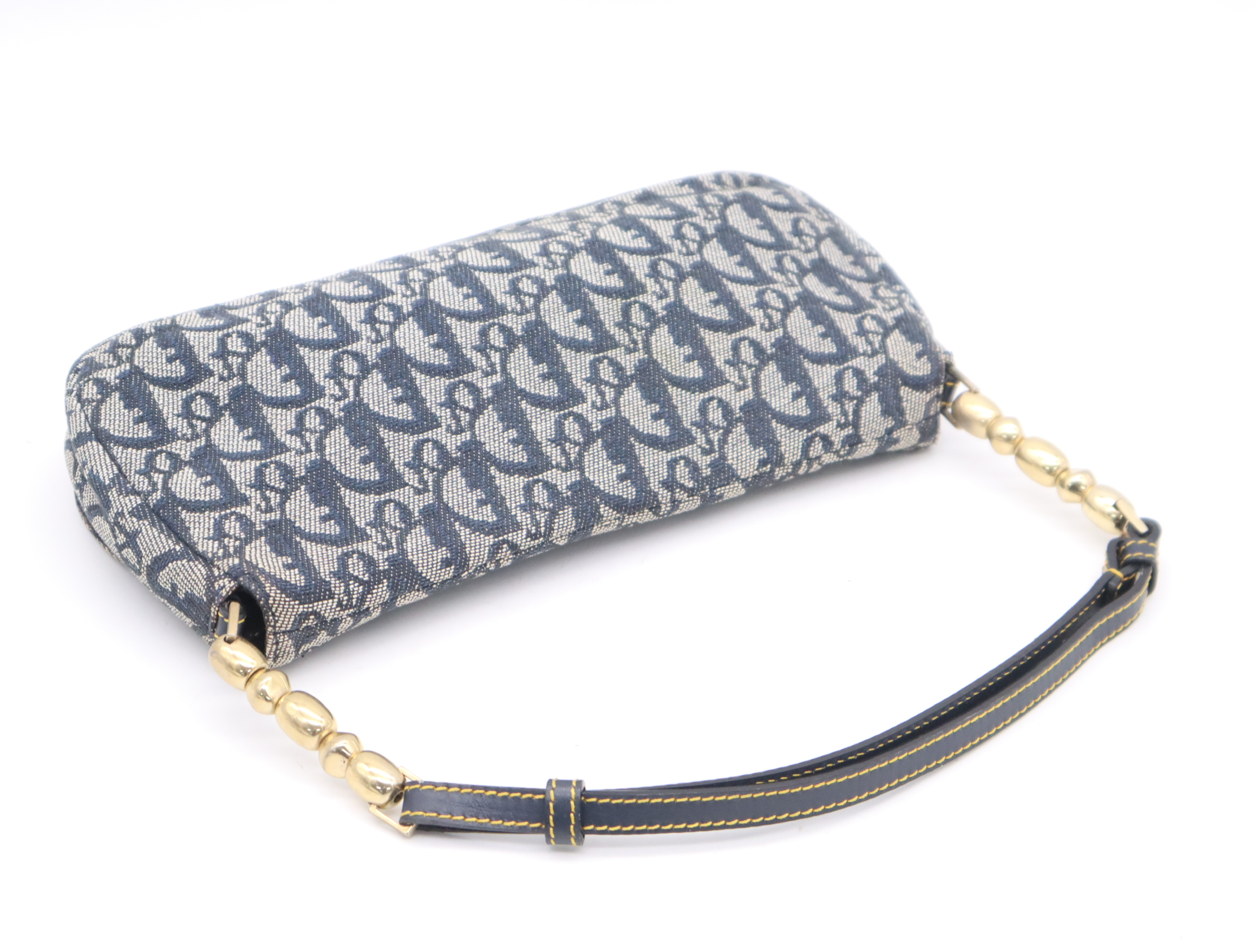Canvas x Leather Maris Pearl Trotter Navy Gold Hardware Shoulder Bag — view 6