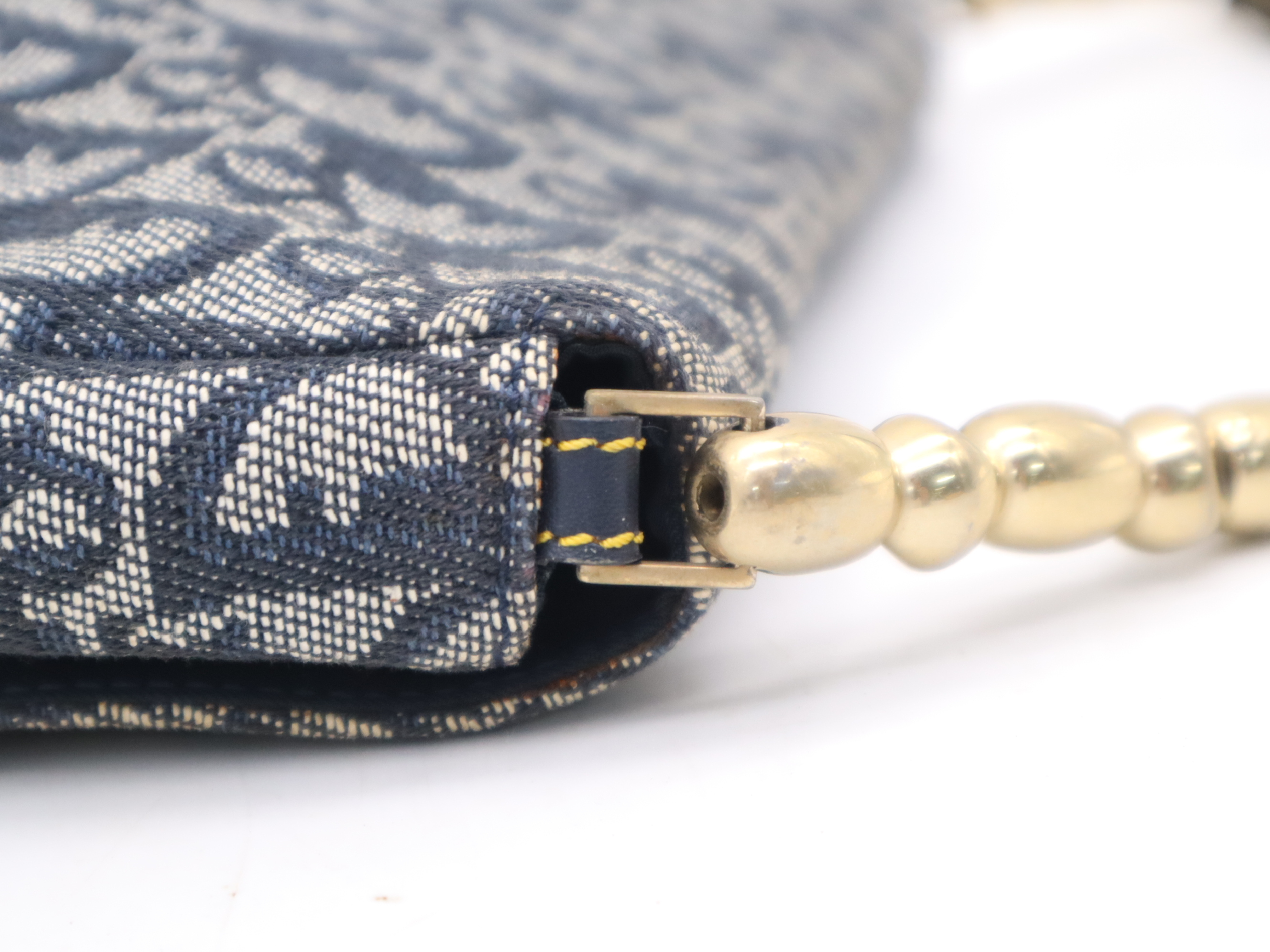 Canvas x Leather Maris Pearl Trotter Navy Gold Hardware Shoulder Bag — view 7