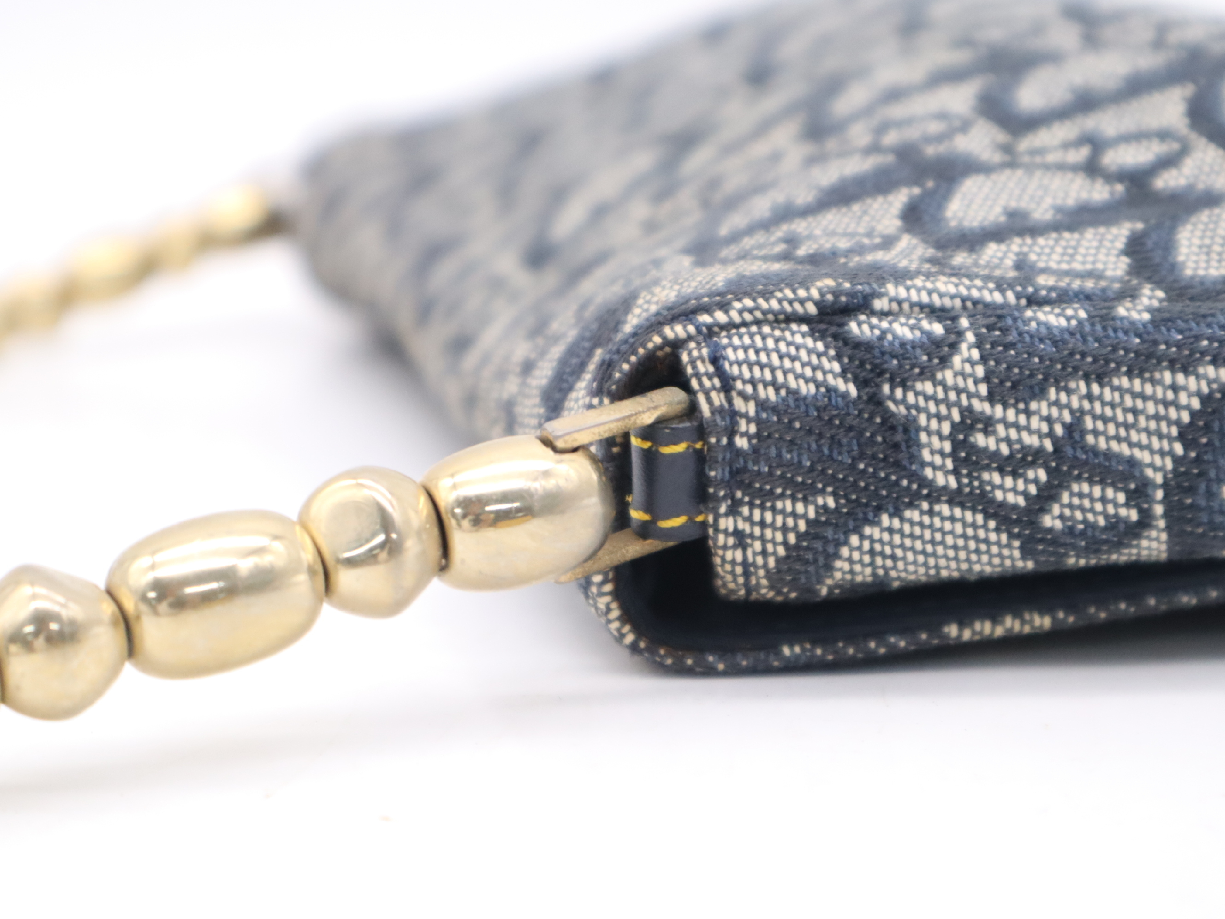 Canvas x Leather Maris Pearl Trotter Navy Gold Hardware Shoulder Bag — view 8