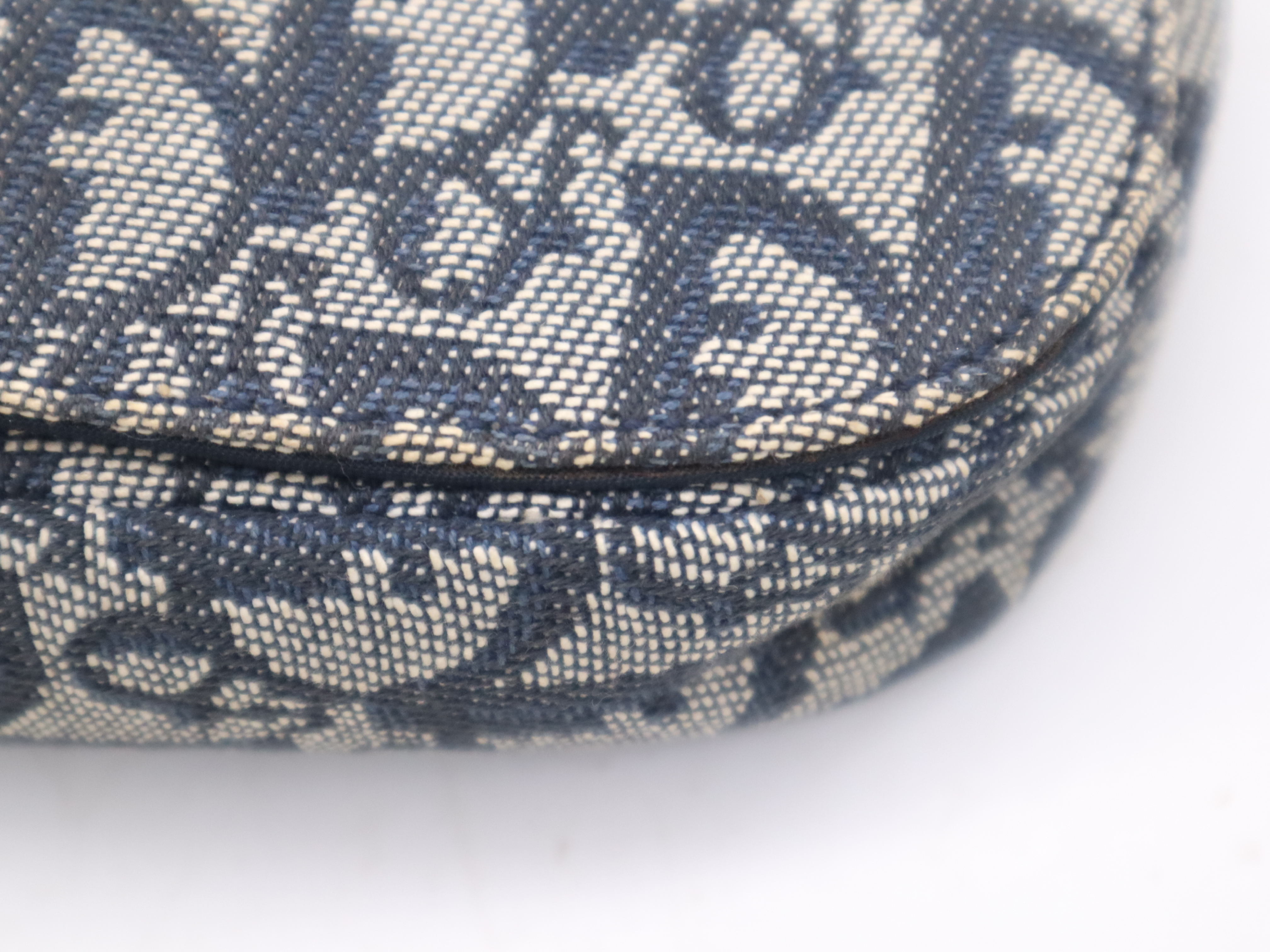 Canvas x Leather Maris Pearl Trotter Navy Gold Hardware Shoulder Bag — view 9