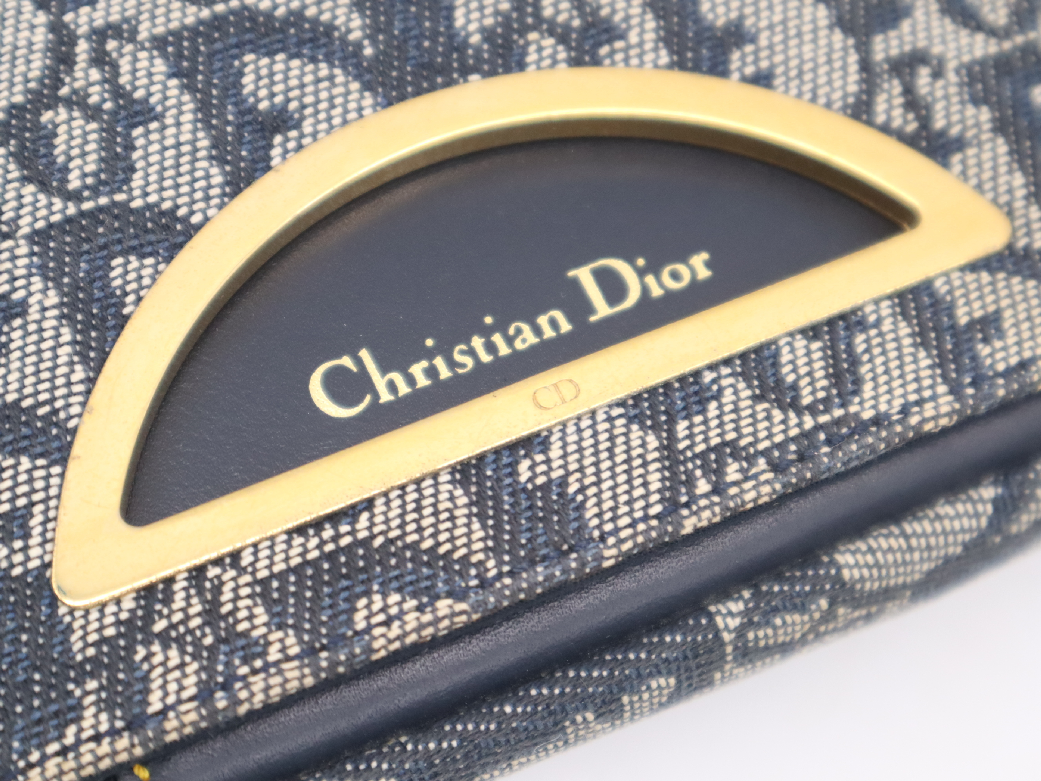 Canvas x Leather Maris Pearl Trotter Navy Gold Hardware Shoulder Bag — view 10