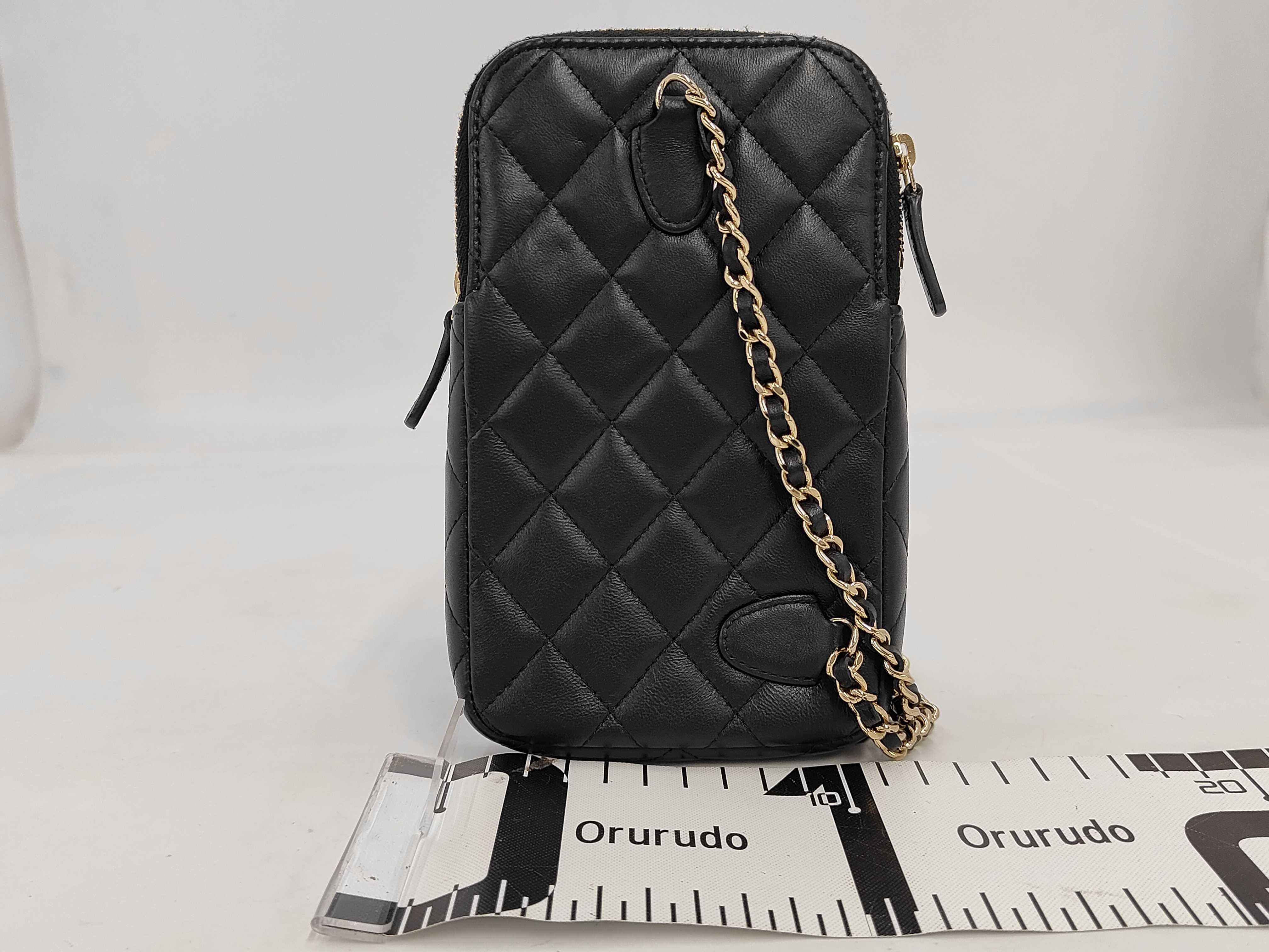 Matelassé Phone Pouch AP3739 Shoulder Bag, Lambskin/Leather, Black, Women's Shoulder Bag — view 2