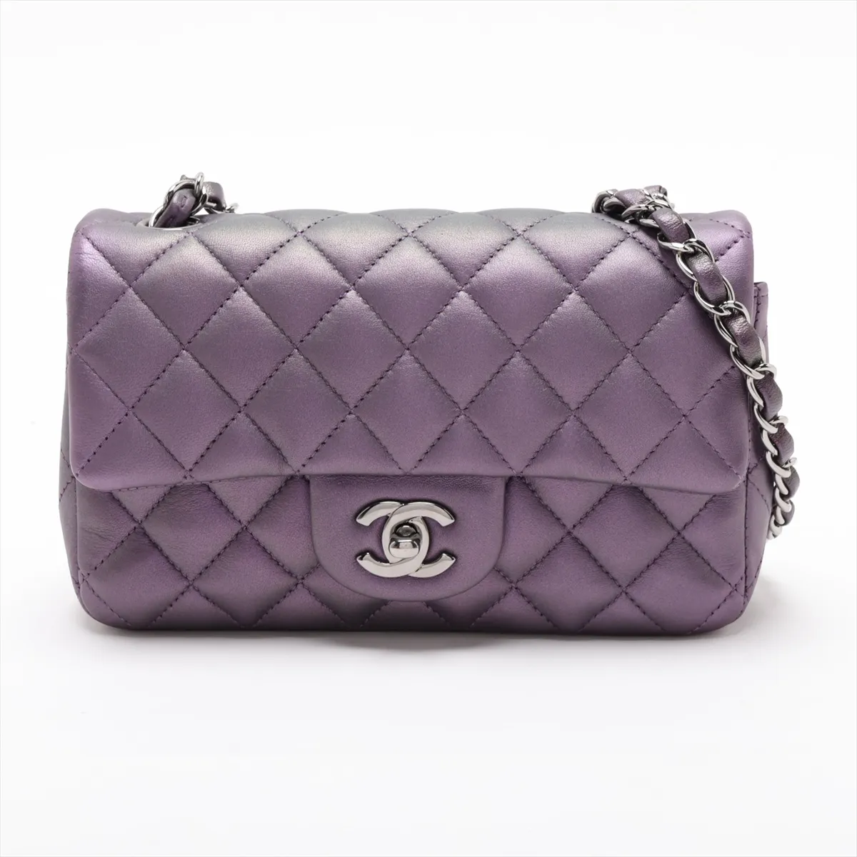 Mini Matelassé 20 Lambskin Single Flap Single Chain Bag, Purple, Silver Hardware, 24102503, Serial Number 24, A69900