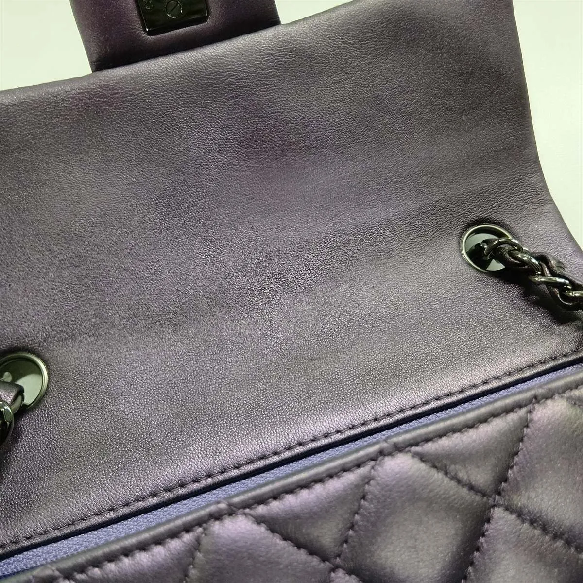 Mini Matelassé 20 Lambskin Single Flap Single Chain Bag, Purple, Silver Hardware, 24102503, Serial Number 24, A69900 — view 12
