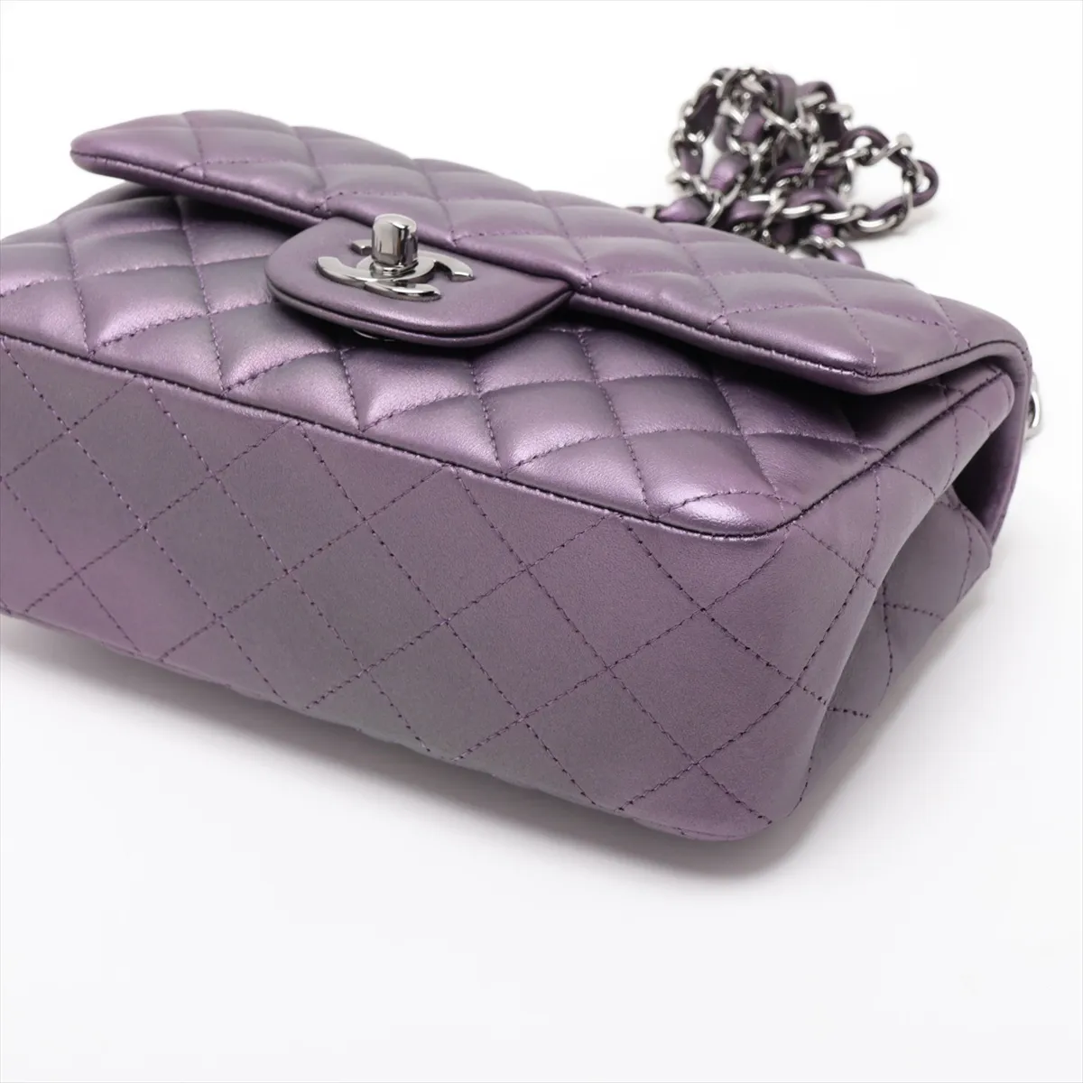Mini Matelassé 20 Lambskin Single Flap Single Chain Bag, Purple, Silver Hardware, 24102503, Serial Number 24, A69900 — view 3