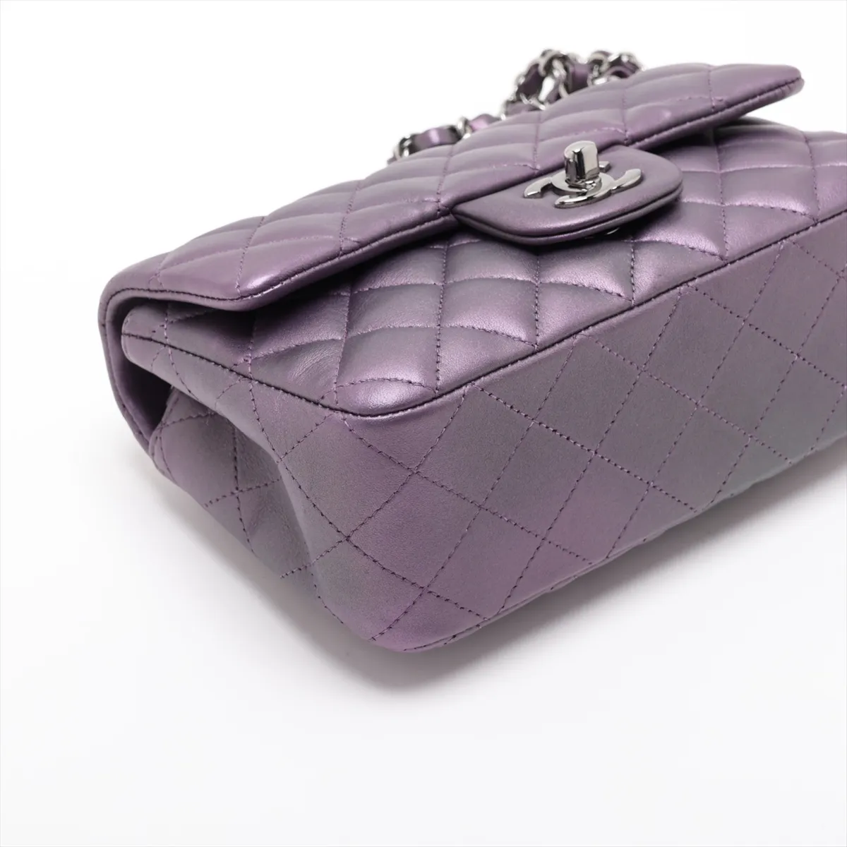 Mini Matelassé 20 Lambskin Single Flap Single Chain Bag, Purple, Silver Hardware, 24102503, Serial Number 24, A69900 — view 4