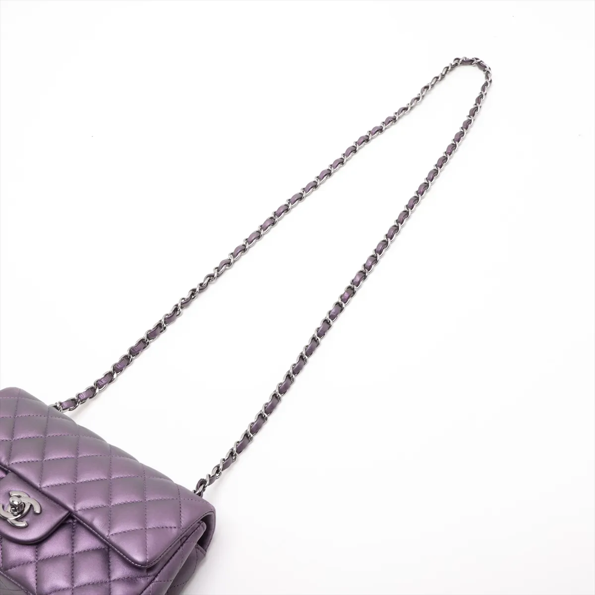 Mini Matelassé 20 Lambskin Single Flap Single Chain Bag, Purple, Silver Hardware, 24102503, Serial Number 24, A69900 — view 5