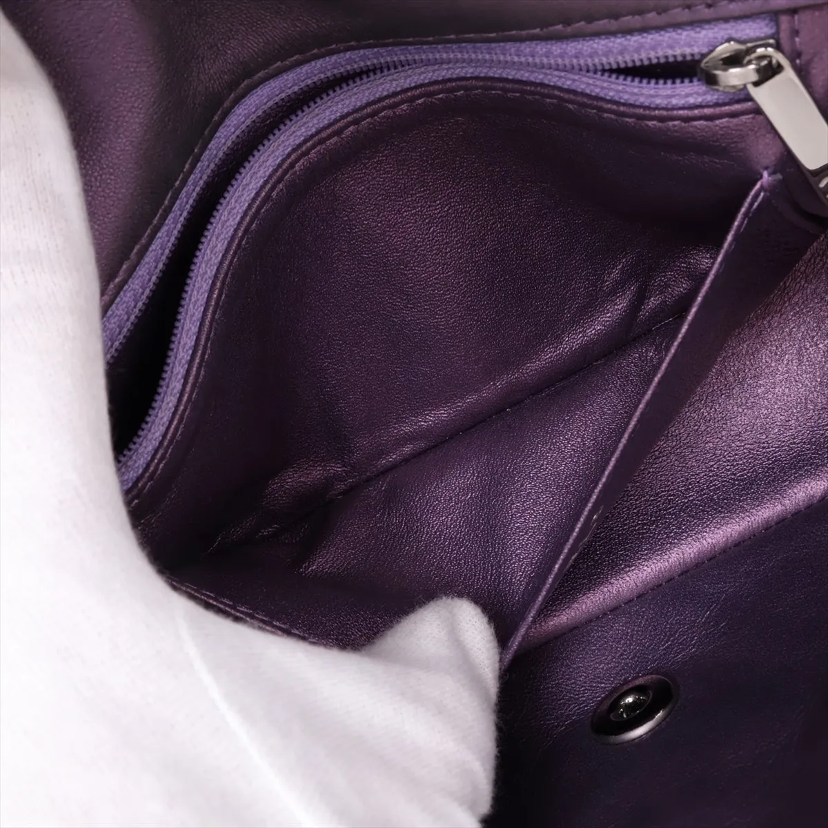 Mini Matelassé 20 Lambskin Single Flap Single Chain Bag, Purple, Silver Hardware, 24102503, Serial Number 24, A69900 — view 7