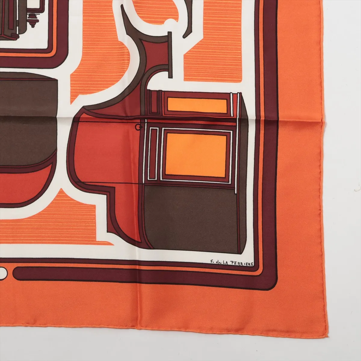 Carre 90 LES COUPES Coupe Scarf, Silk, Orange, with wear, — view 4