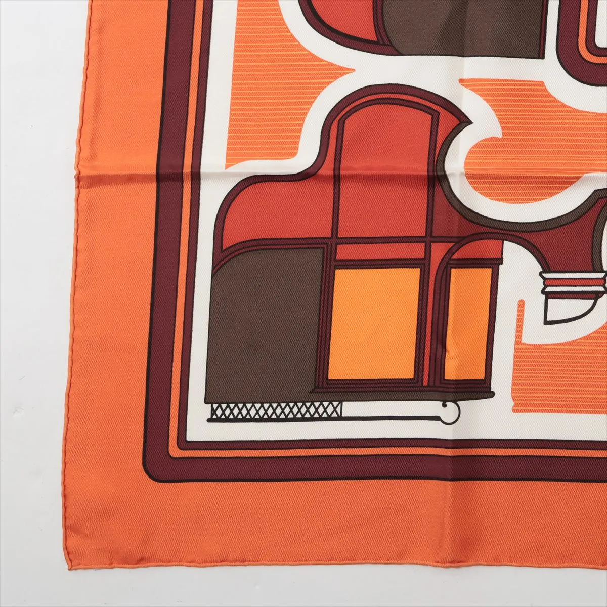 Carre 90 LES COUPES Coupe Scarf, Silk, Orange, with wear, — view 5