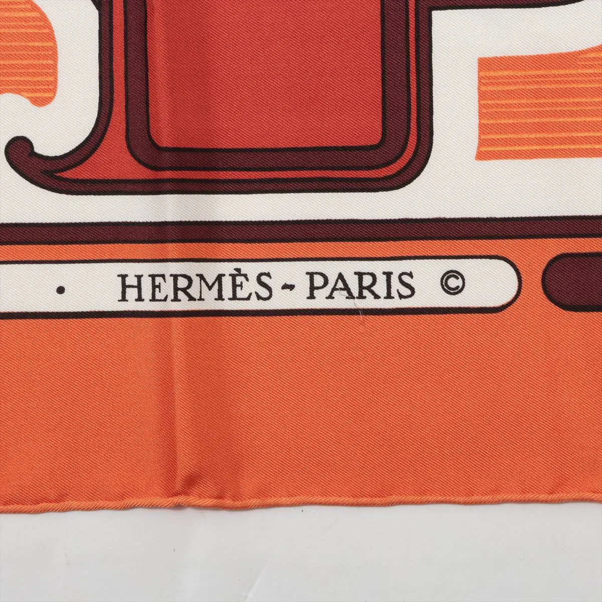 Carre 90 LES COUPES Coupe Scarf, Silk, Orange, with wear, — view 6