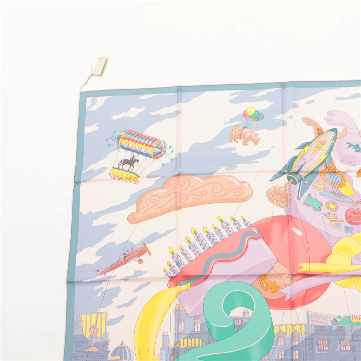 Carre 90 HERMES PARADE scarf, silk, blue. Slight wear and — view 2