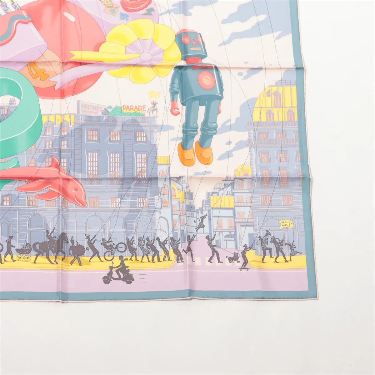 Carre 90 HERMES PARADE scarf, silk, blue. Slight wear and — view 4