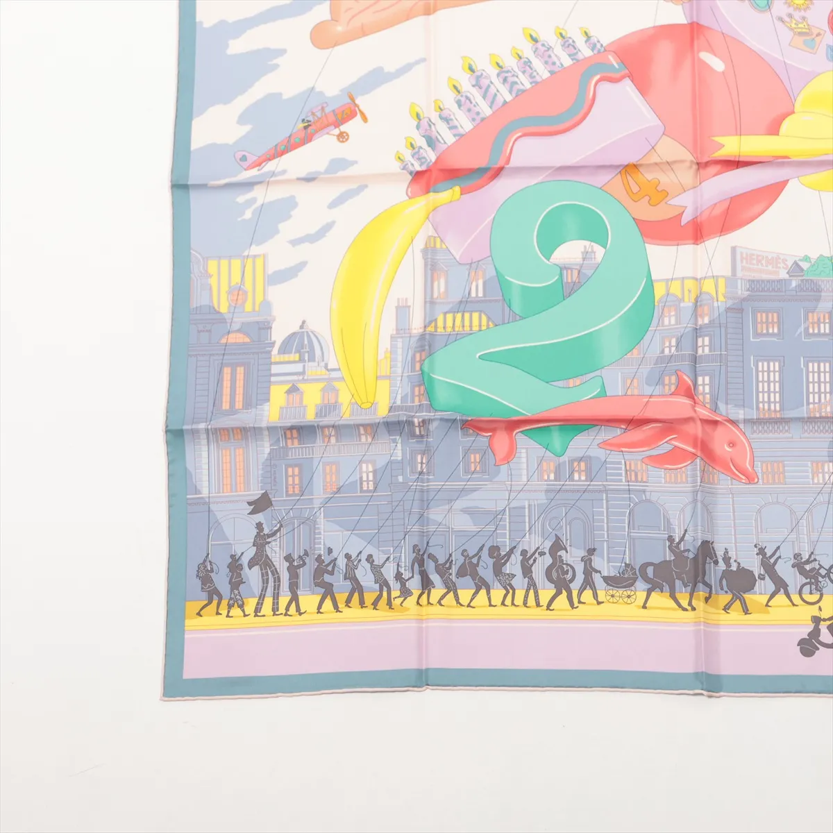 Carre 90 HERMES PARADE scarf, silk, blue. Slight wear and — view 5