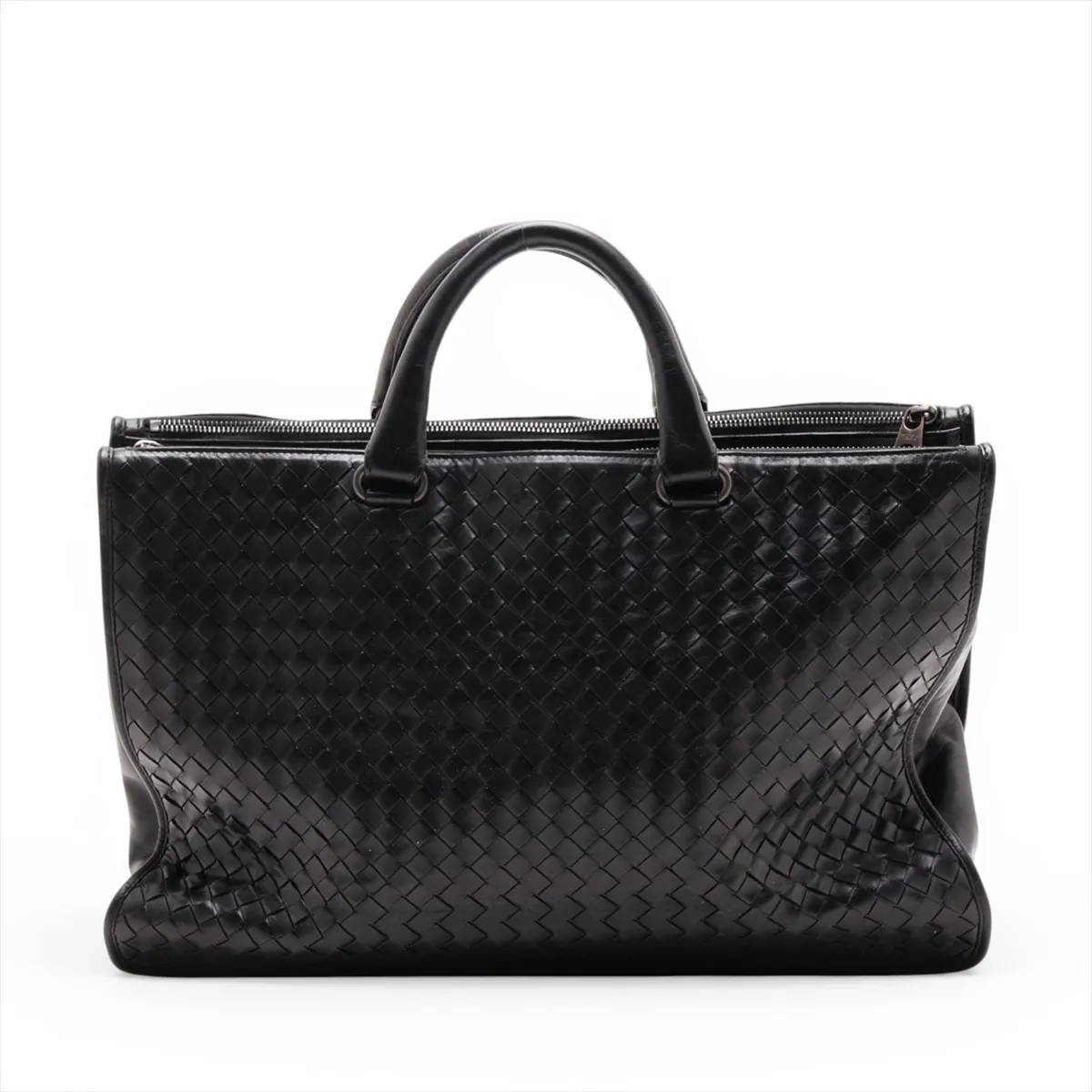Intrecciato Leather Handbag, Black — view 2