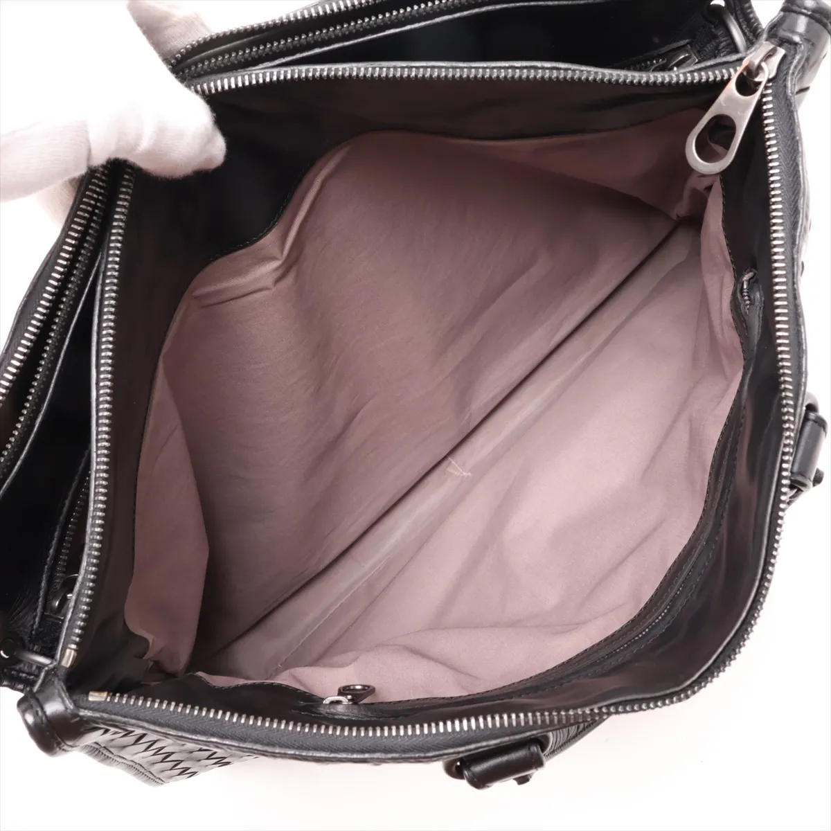 Intrecciato Leather Handbag, Black — view 7