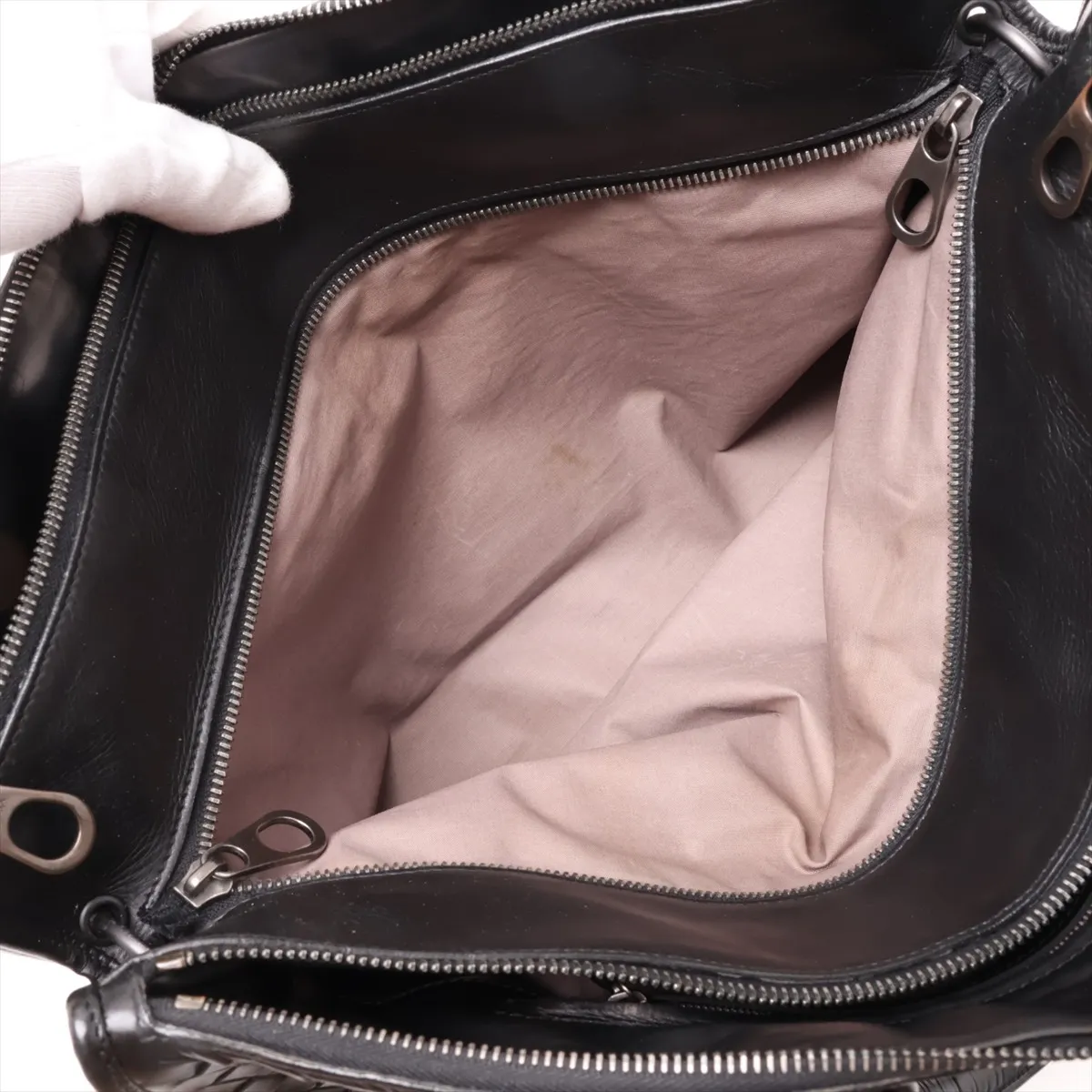 Intrecciato Leather Handbag, Black — view 9
