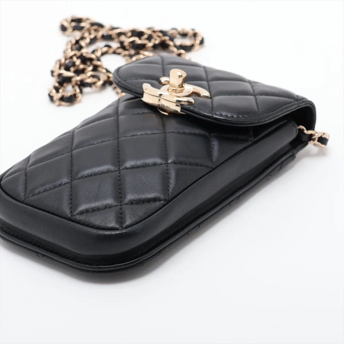 Matelassé Lambskin Chain Shoulder Bag Phone Case Black Gold Hardware 28717760 (Serial Number 28) — view 3