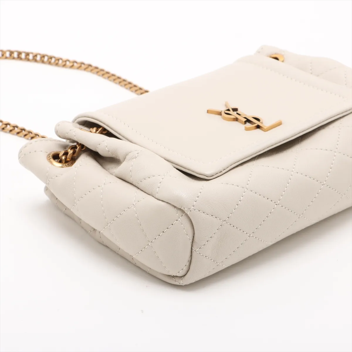 Mini Nolita Leather Chain Shoulder Bag, White, 672738 — view 4
