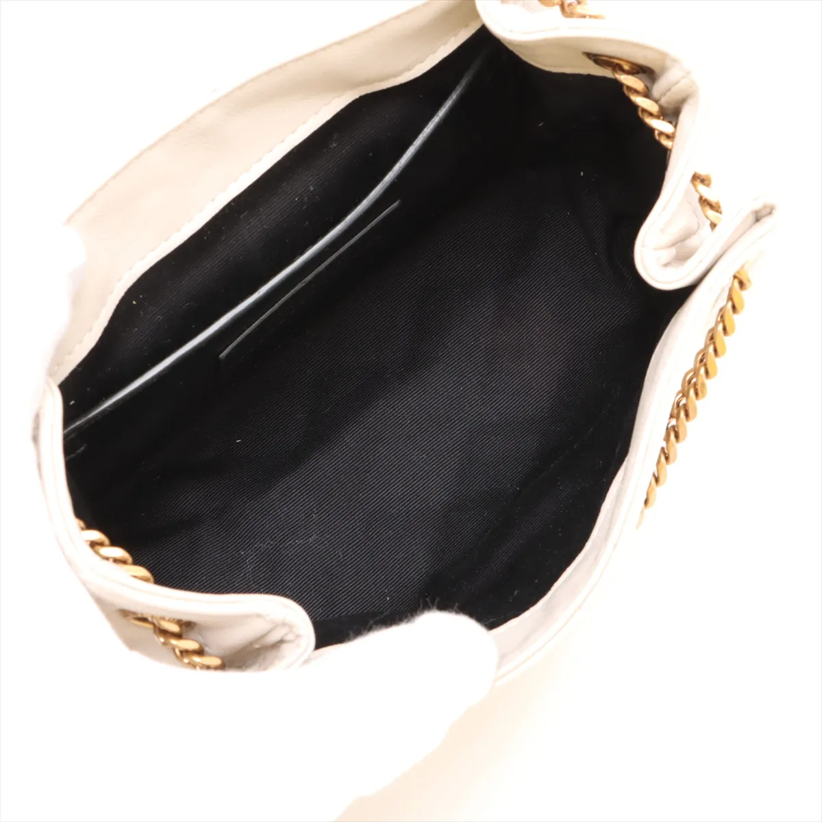 Mini Nolita Leather Chain Shoulder Bag, White, 672738 — view 6
