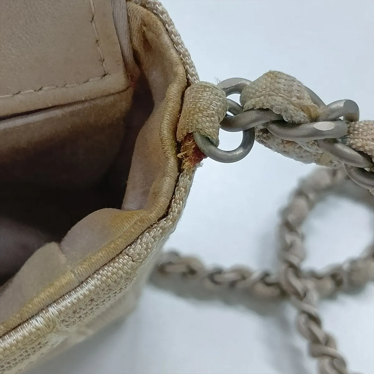 New Travel Line Nylon Chain Shoulder Bag, Beige, Silver Hardware, 6367906, Series 6 — view 11