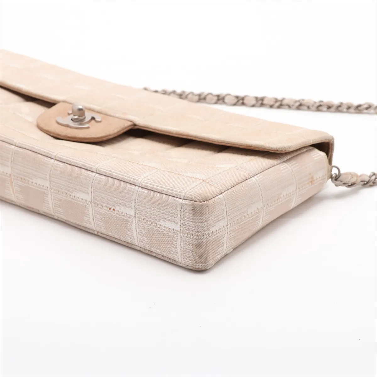 New Travel Line Nylon Chain Shoulder Bag, Beige, Silver Hardware, 6367906, Series 6 — view 3