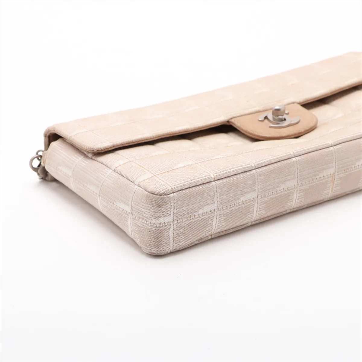New Travel Line Nylon Chain Shoulder Bag, Beige, Silver Hardware, 6367906, Series 6 — view 4