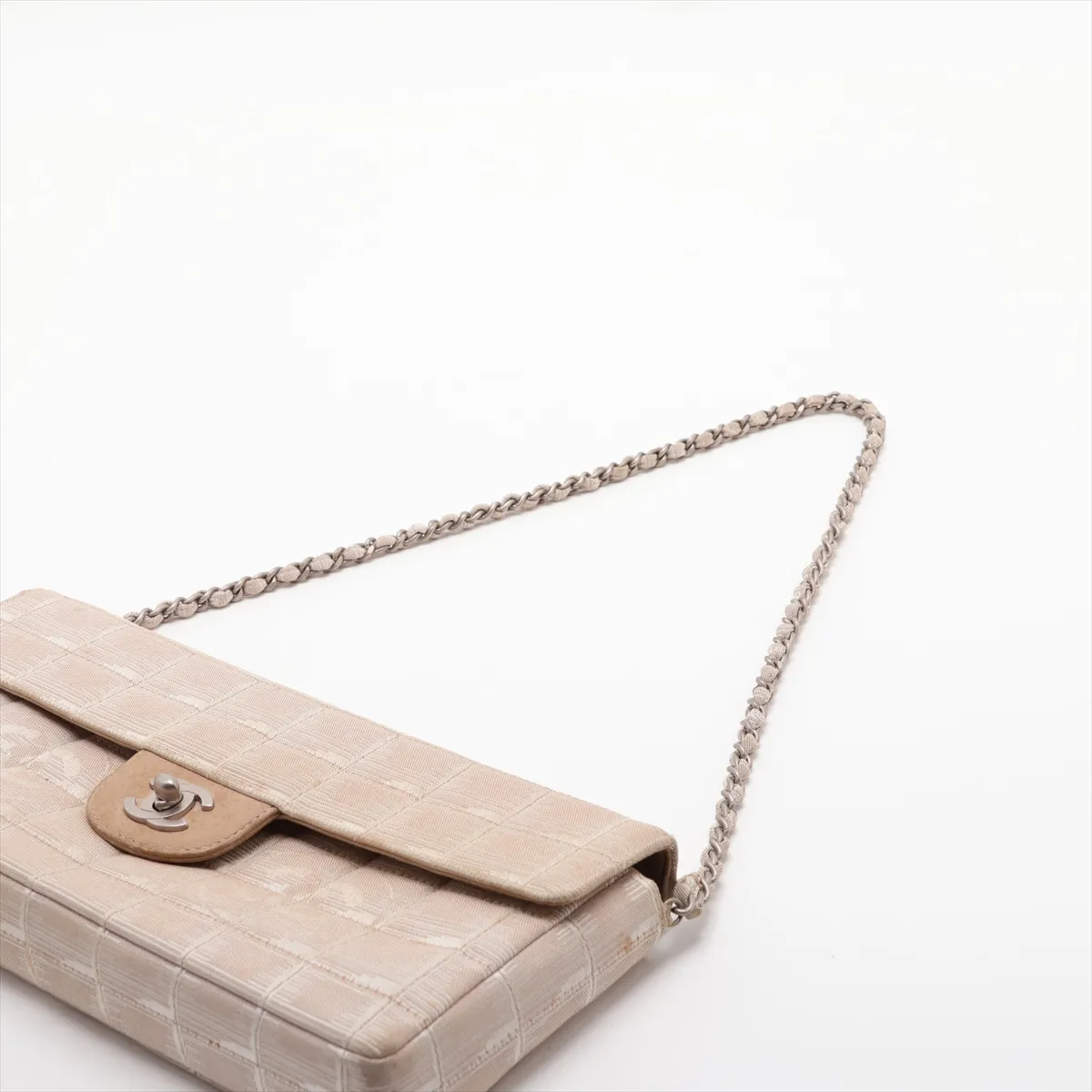New Travel Line Nylon Chain Shoulder Bag, Beige, Silver Hardware, 6367906, Series 6 — view 5
