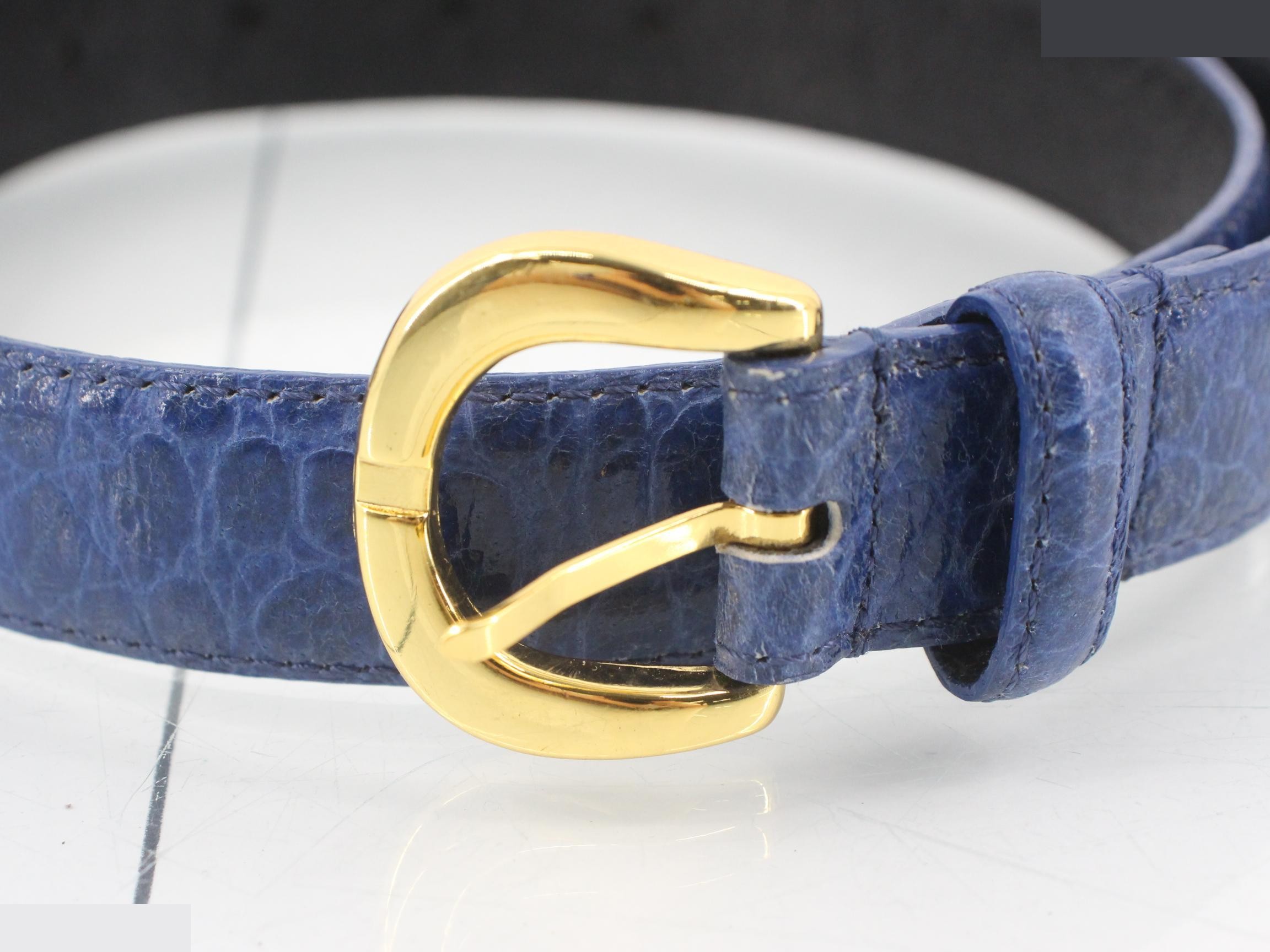 Sport Leather Belt, Blue — view 3