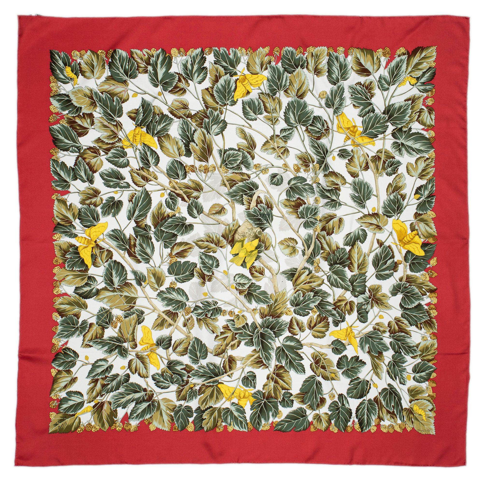 Scarf Red/Green/White 100% Twill Silk — view 2