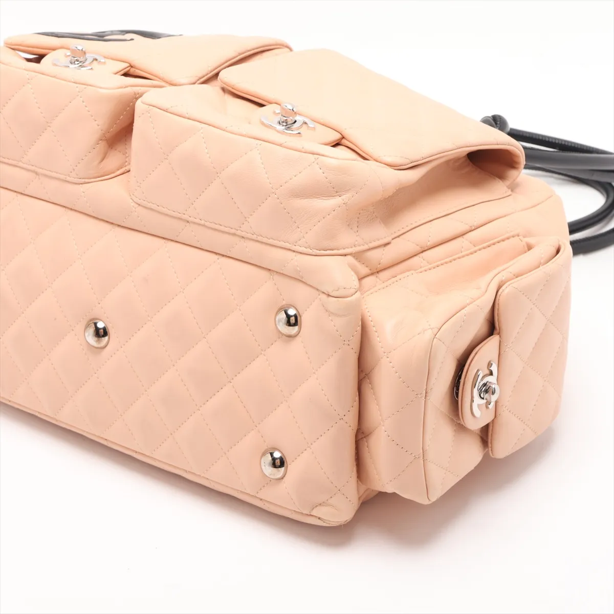 Cambon Line Lambskin Handbag, Beige x Black, Silver Hardware, 9676804, Series 9 — view 3