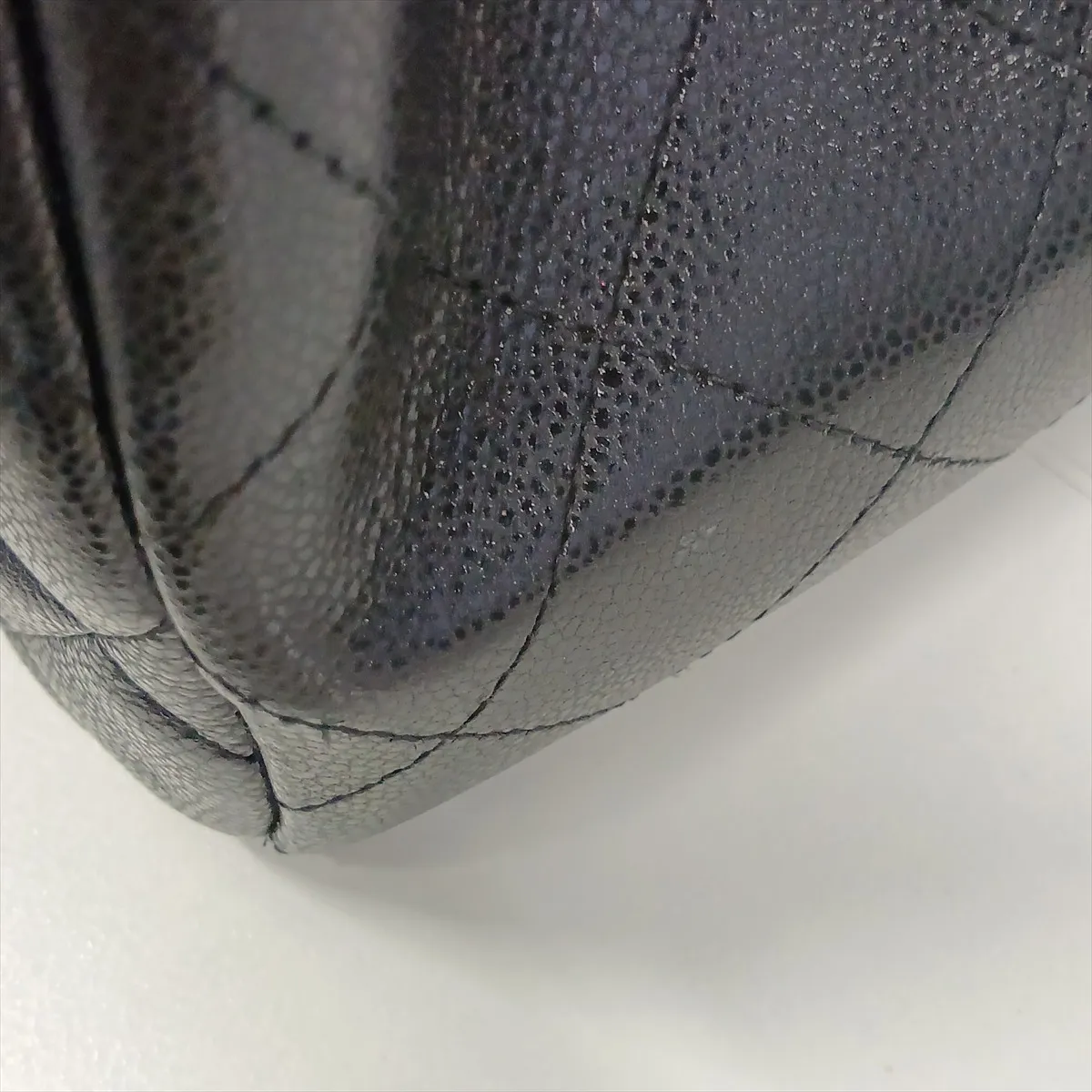 Matelassé Caviar Skin Chain Tote Bag, Black, Silver Hardware, A5C0GEG6, Random Plate — view 15