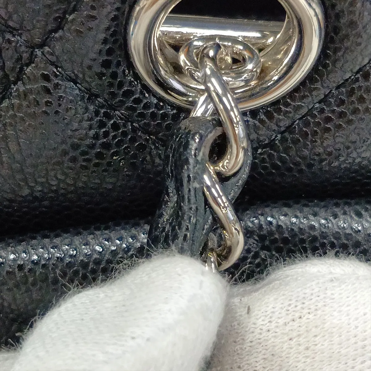 Matelassé Caviar Skin Chain Tote Bag, Black, Silver Hardware, A5C0GEG6, Random Plate — view 10