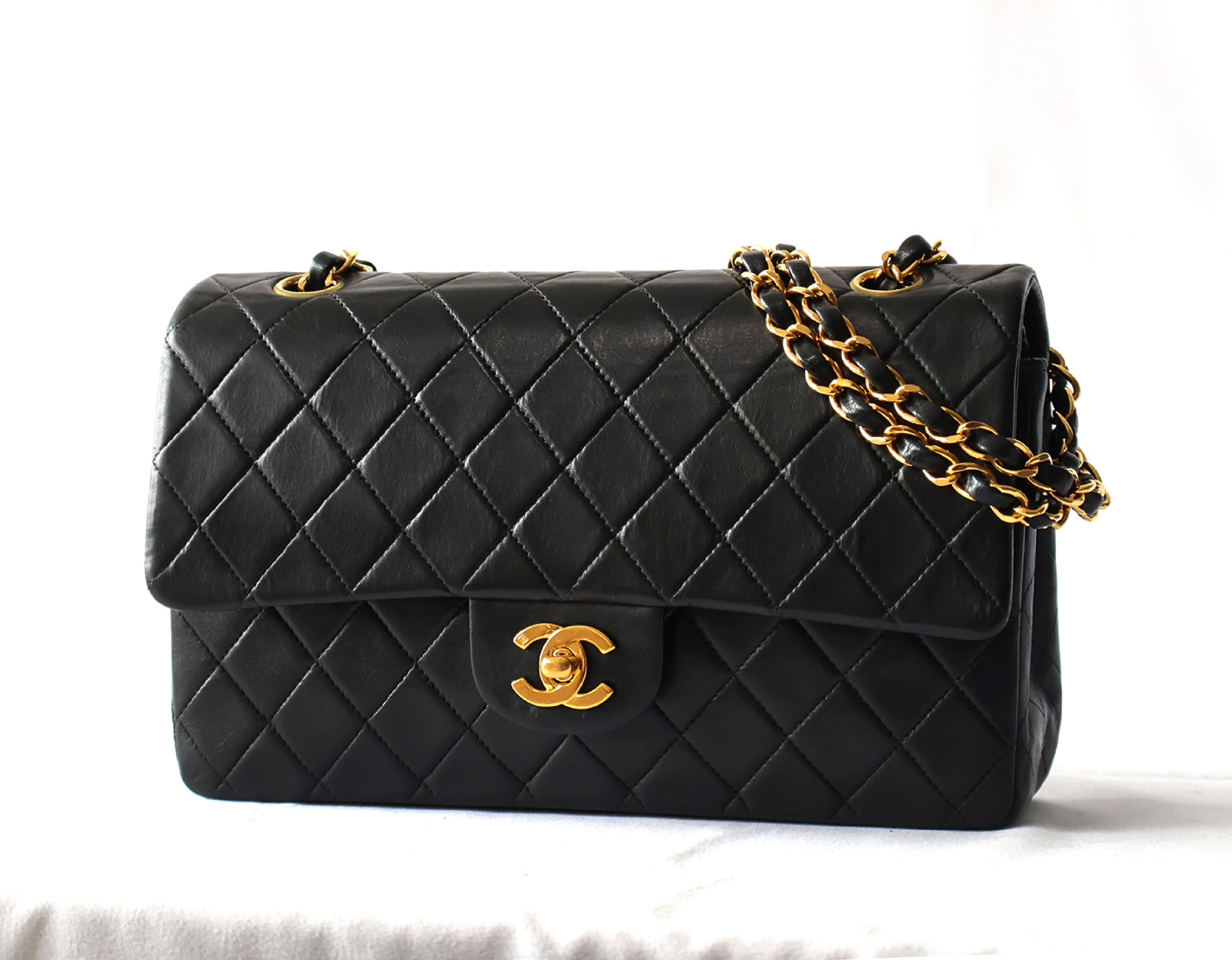 Matelassé 25 Lambskin Shoulder Bag with Seal, Serial Number 6, Black, Double Flap, Double Chain