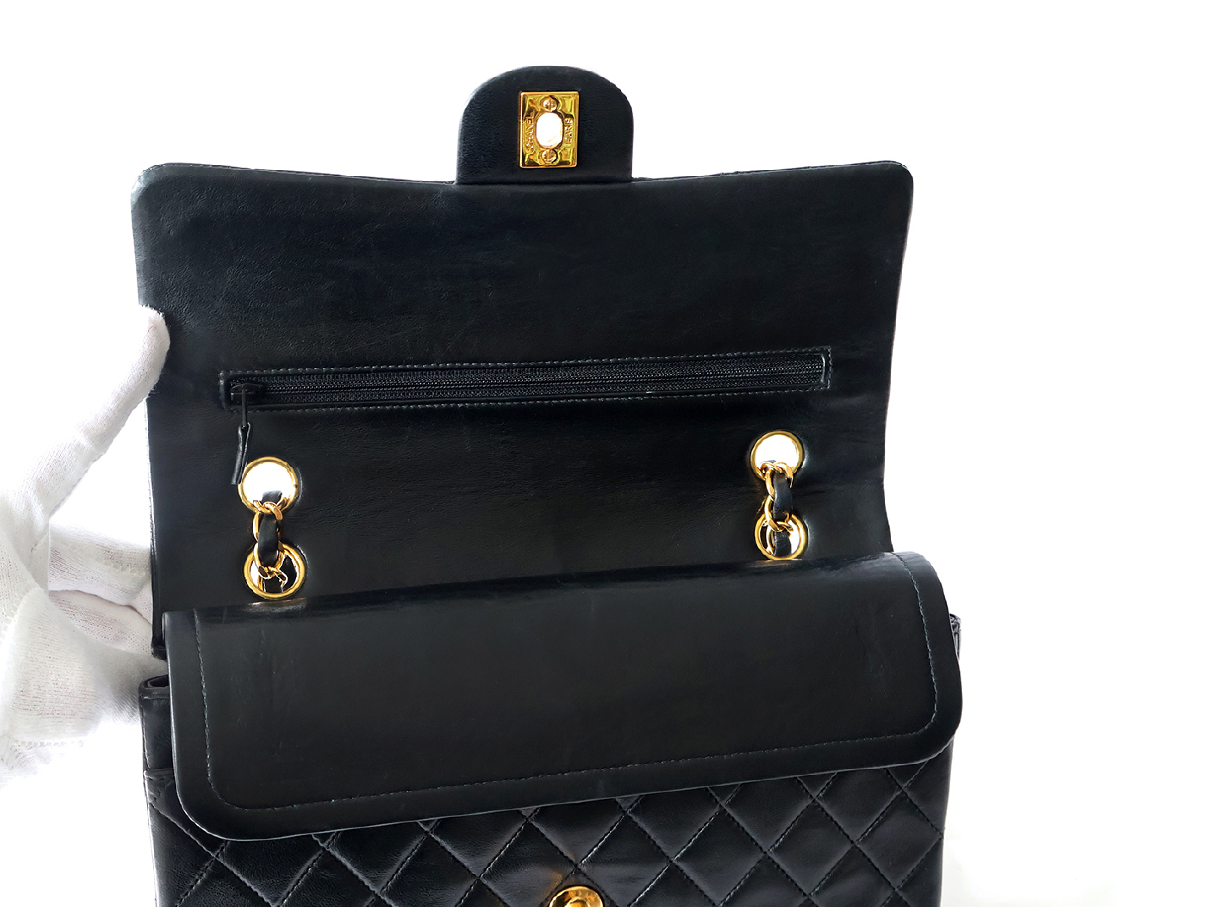 Matelassé 25 Lambskin Shoulder Bag with Seal, Serial Number 6, Black, Double Flap, Double Chain — view 10