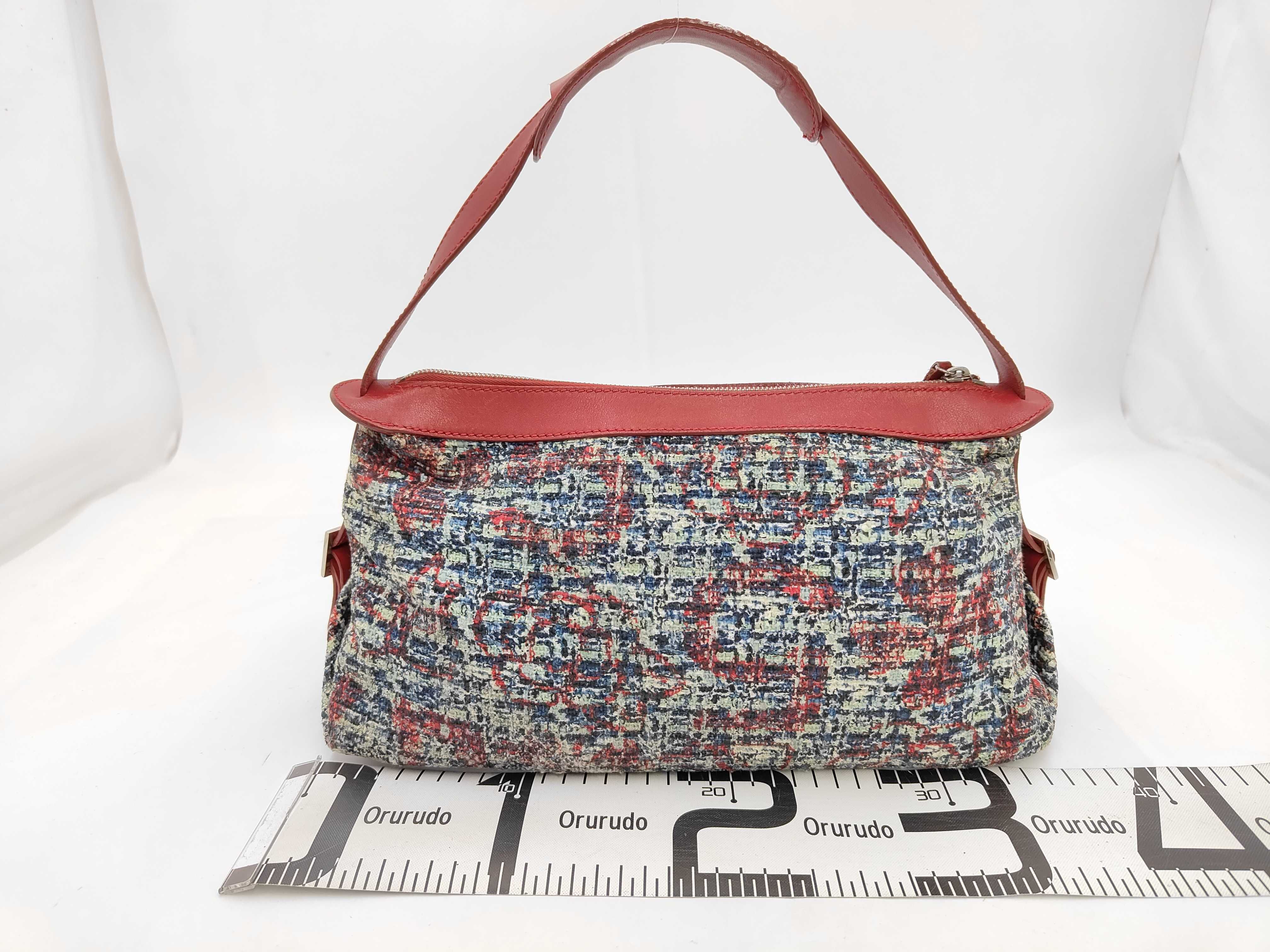 Tweed One-Shoulder Bag with Clover Charm and Coco Mark, Red Handbag — view 2