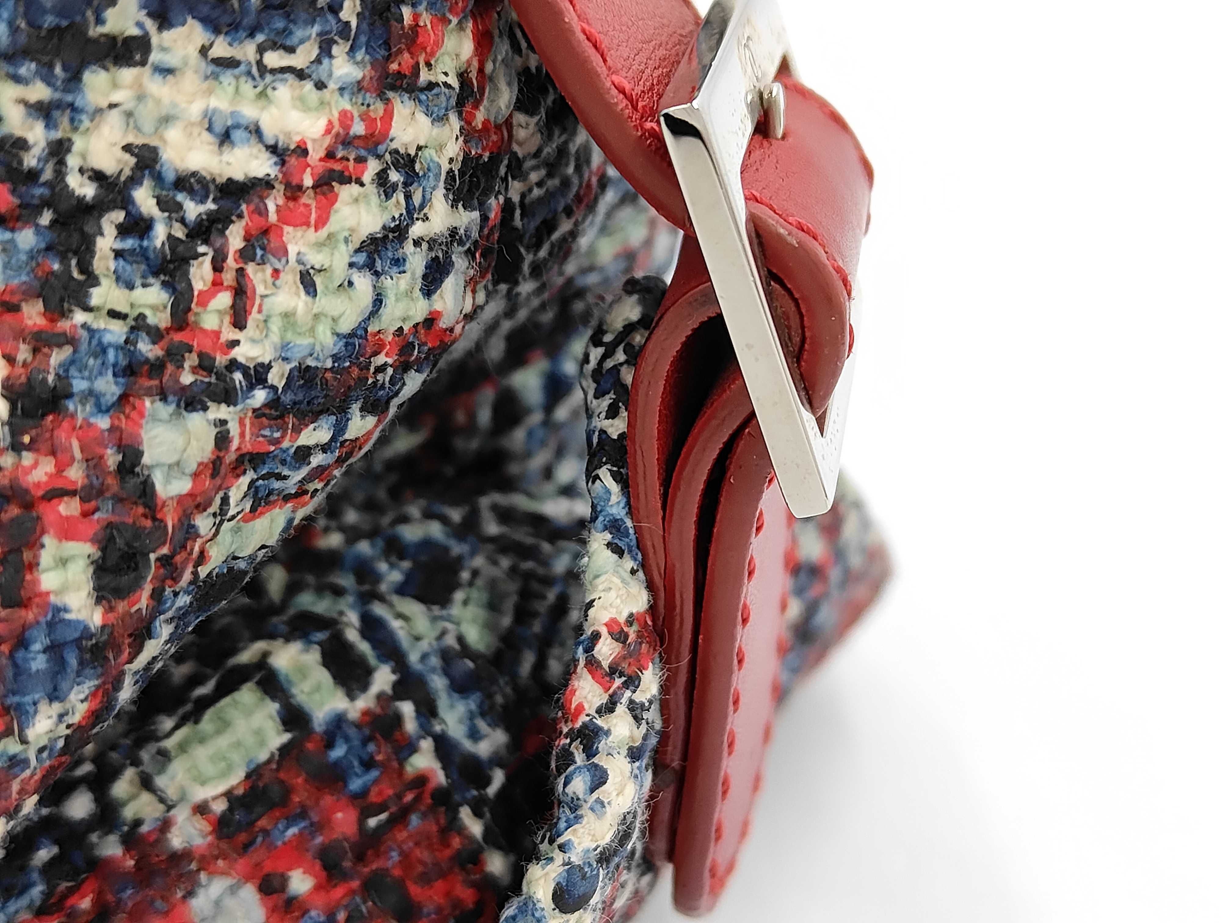 Tweed One-Shoulder Bag with Clover Charm and Coco Mark, Red Handbag — view 3