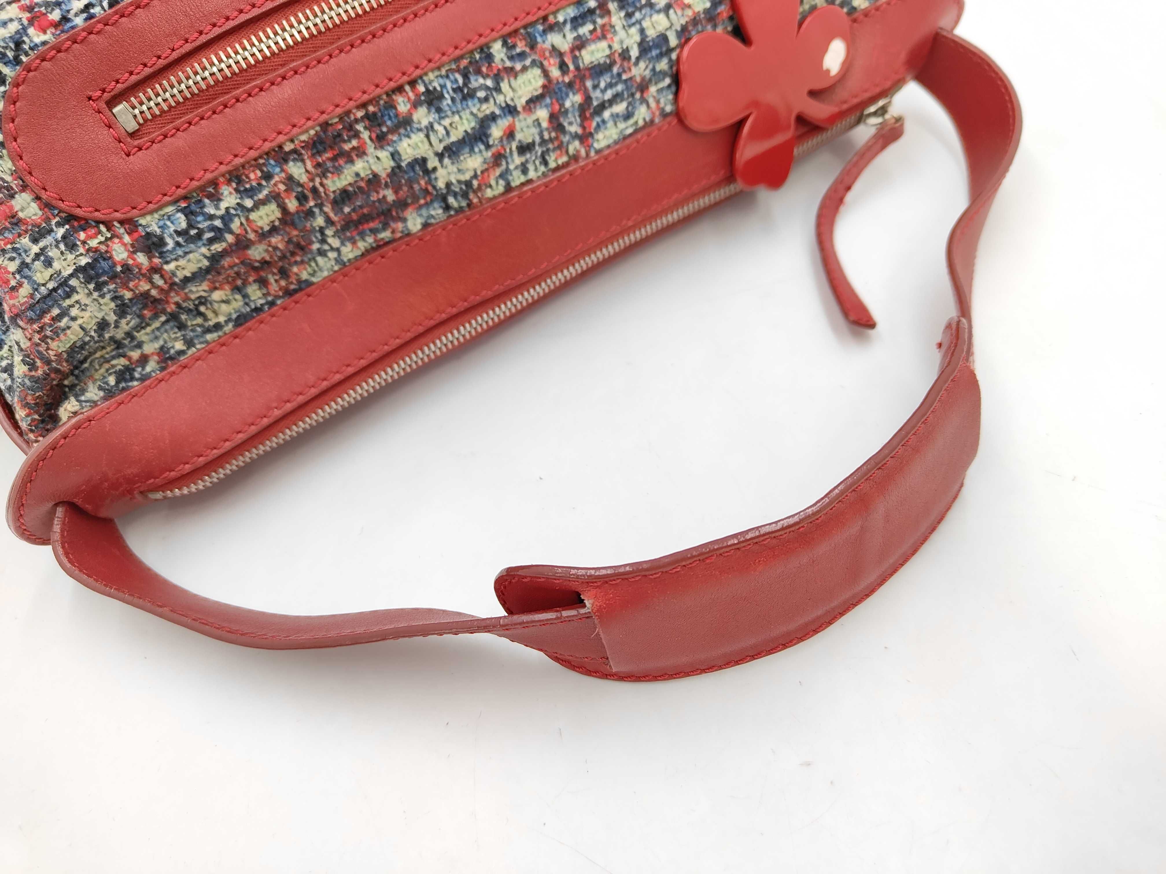 Tweed One-Shoulder Bag with Clover Charm and Coco Mark, Red Handbag — view 4