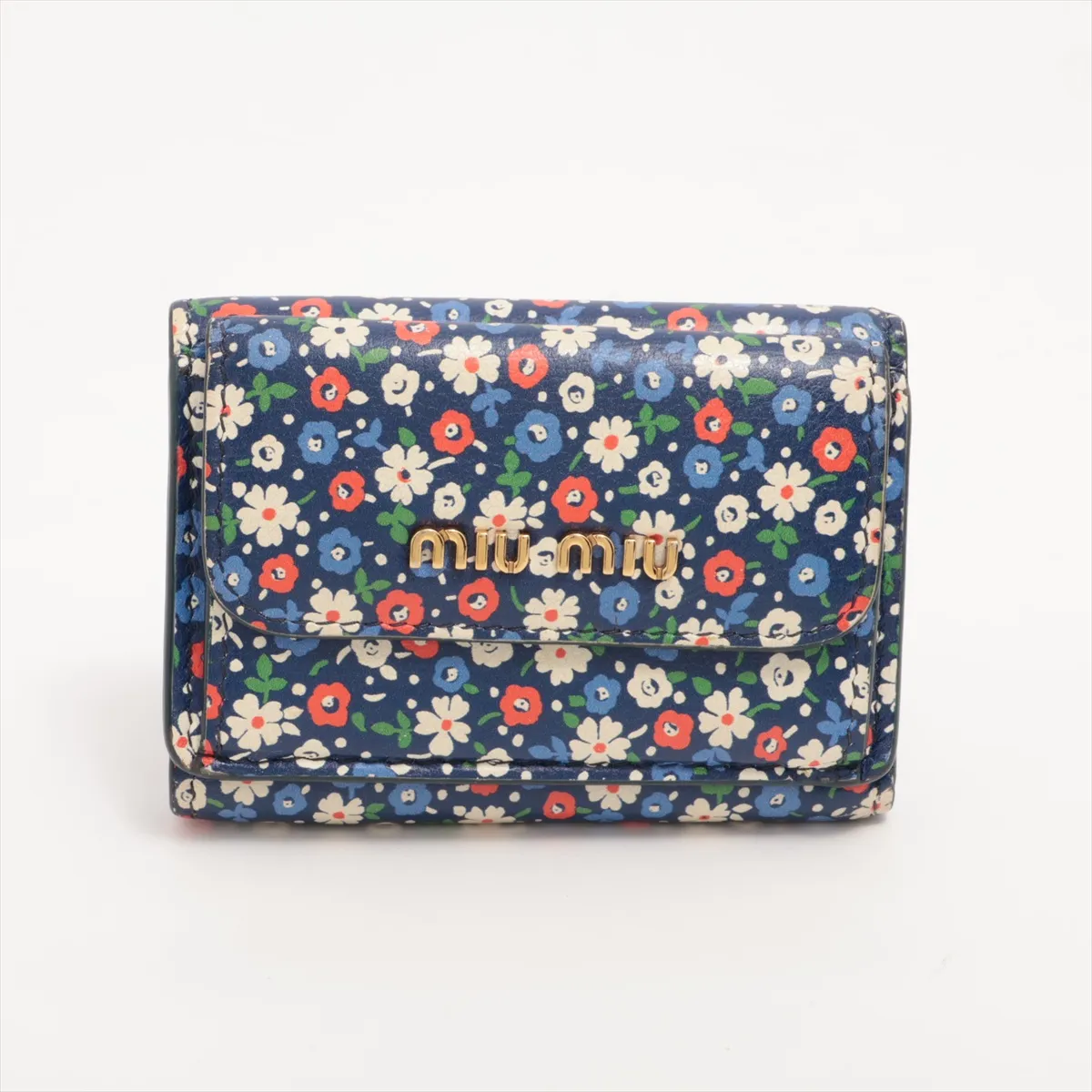 Grassest Flower 5MH021 Leather Compact Wallet Navy