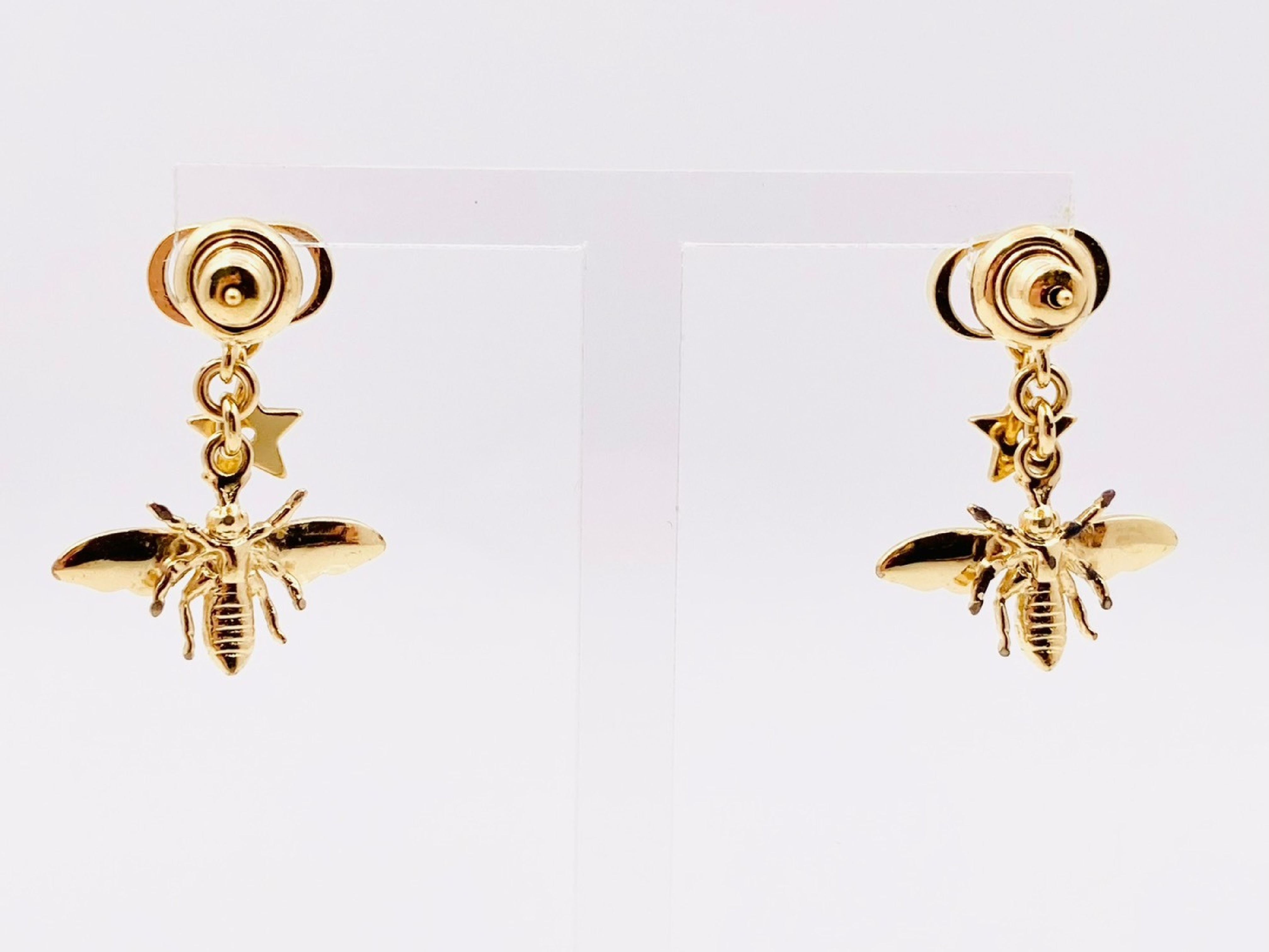 Petit CD Bee Star CD Logo Rhinestone Earrings (Gold Earrings) — view 2