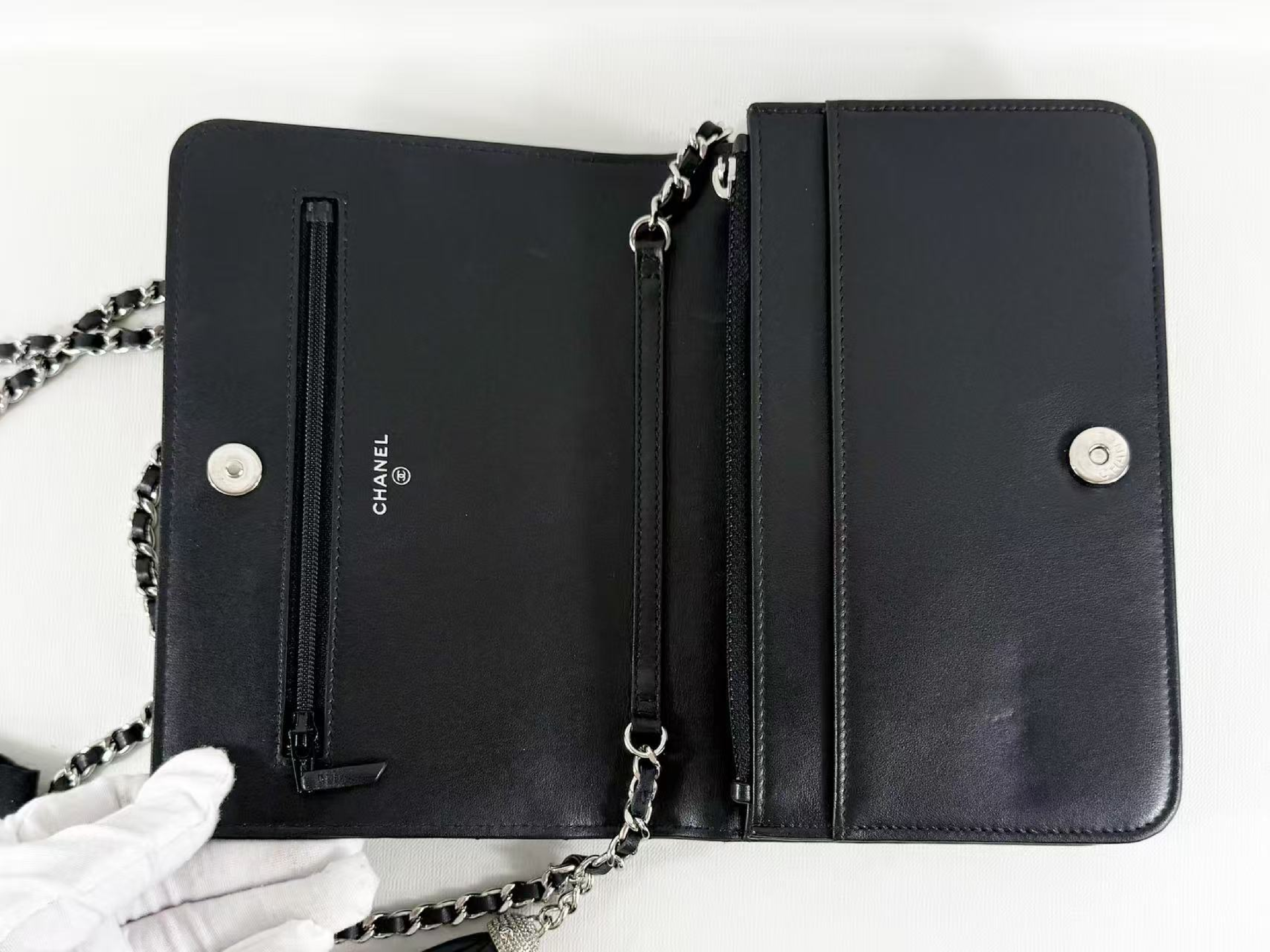 Black Fringe Chevron Shoulder Bag, W19cm (approx.), serial number in the 25 range. Includes dust bag, authenticity card, and seal. Features hardware. Item number: 25845805. — view 14