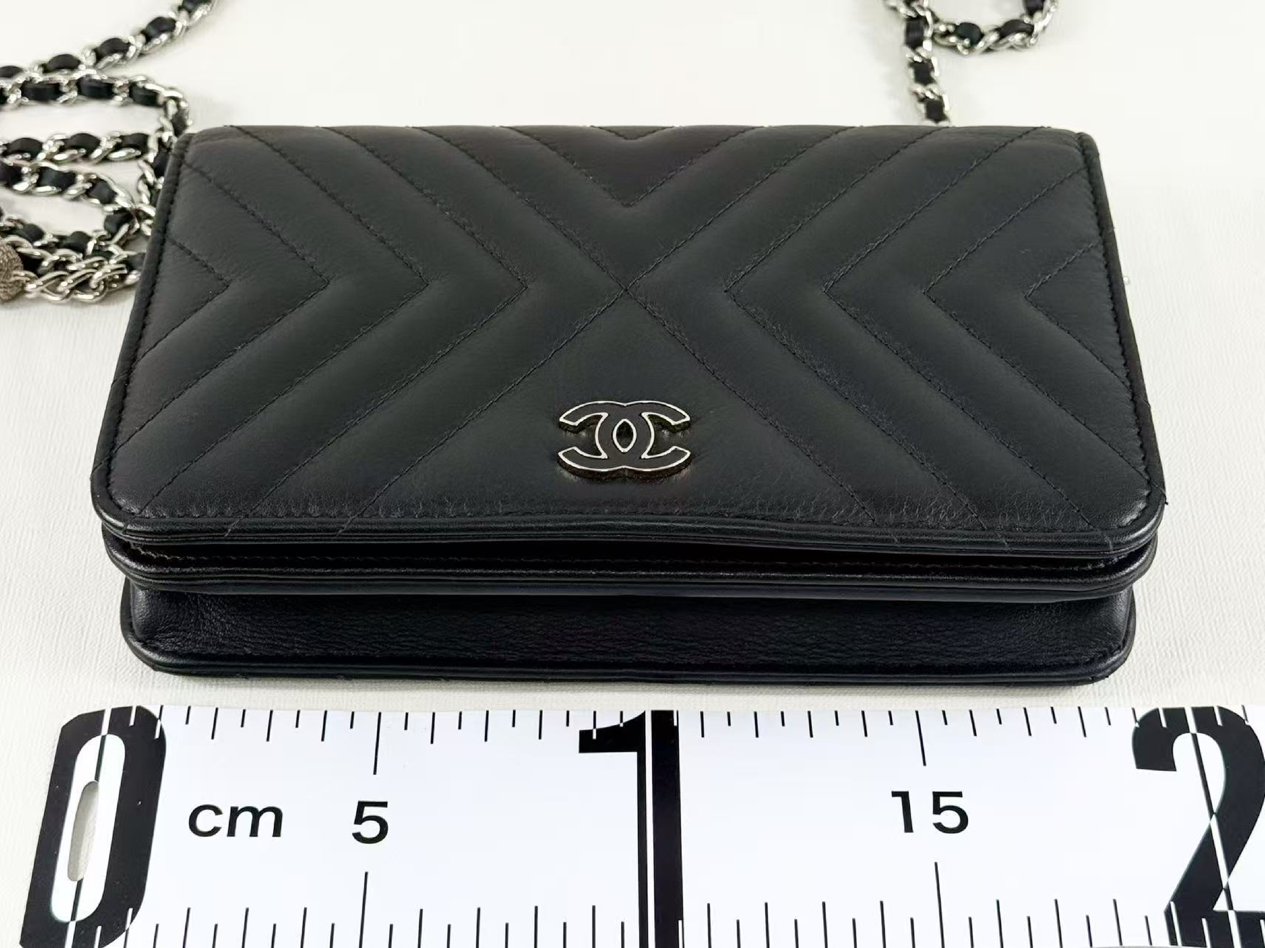 Black Fringe Chevron Shoulder Bag, W19cm (approx.), serial number in the 25 range. Includes dust bag, authenticity card, and seal. Features hardware. Item number: 25845805. — view 4