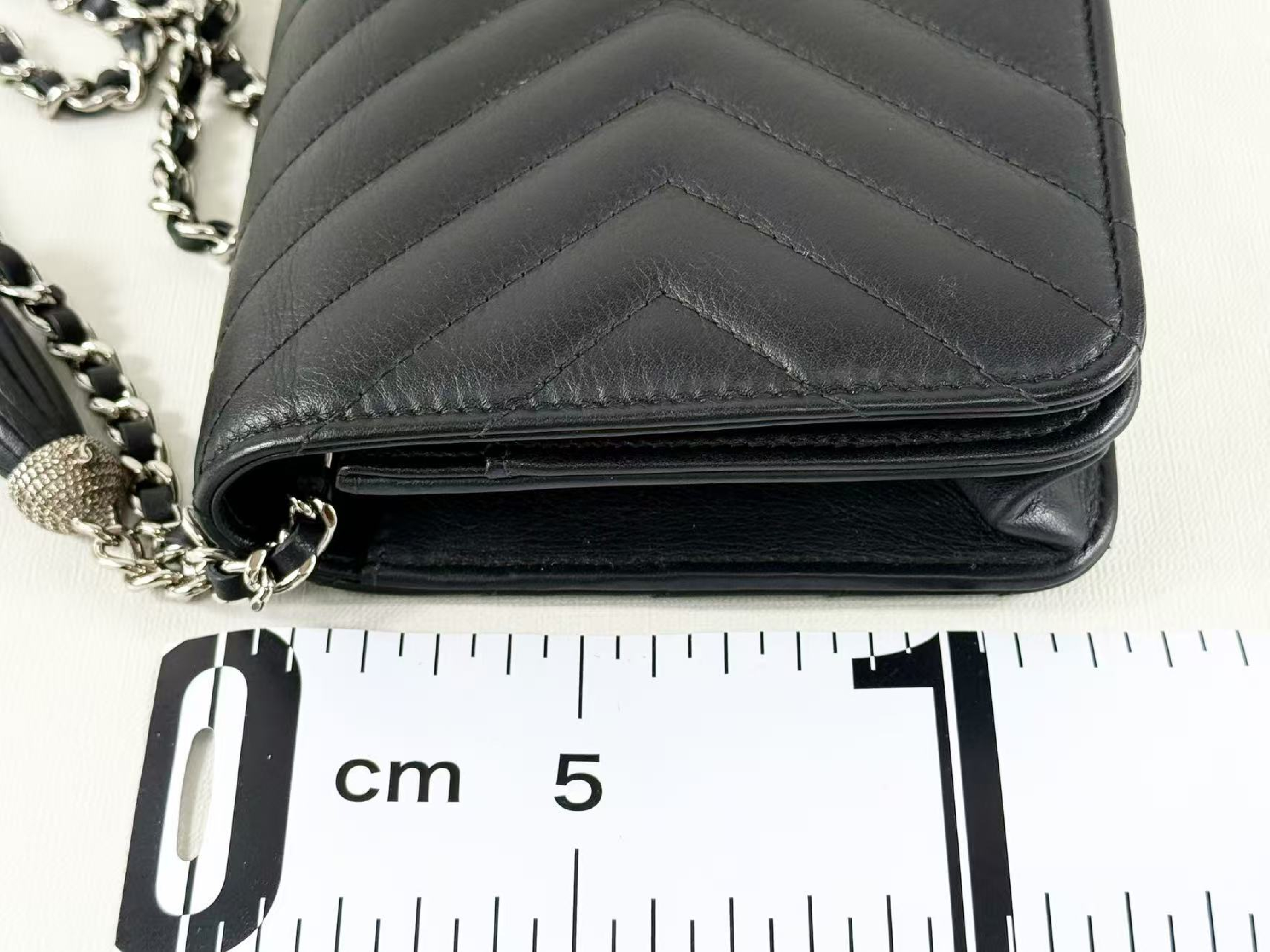 Black Fringe Chevron Shoulder Bag, W19cm (approx.), serial number in the 25 range. Includes dust bag, authenticity card, and seal. Features hardware. Item number: 25845805. — view 5